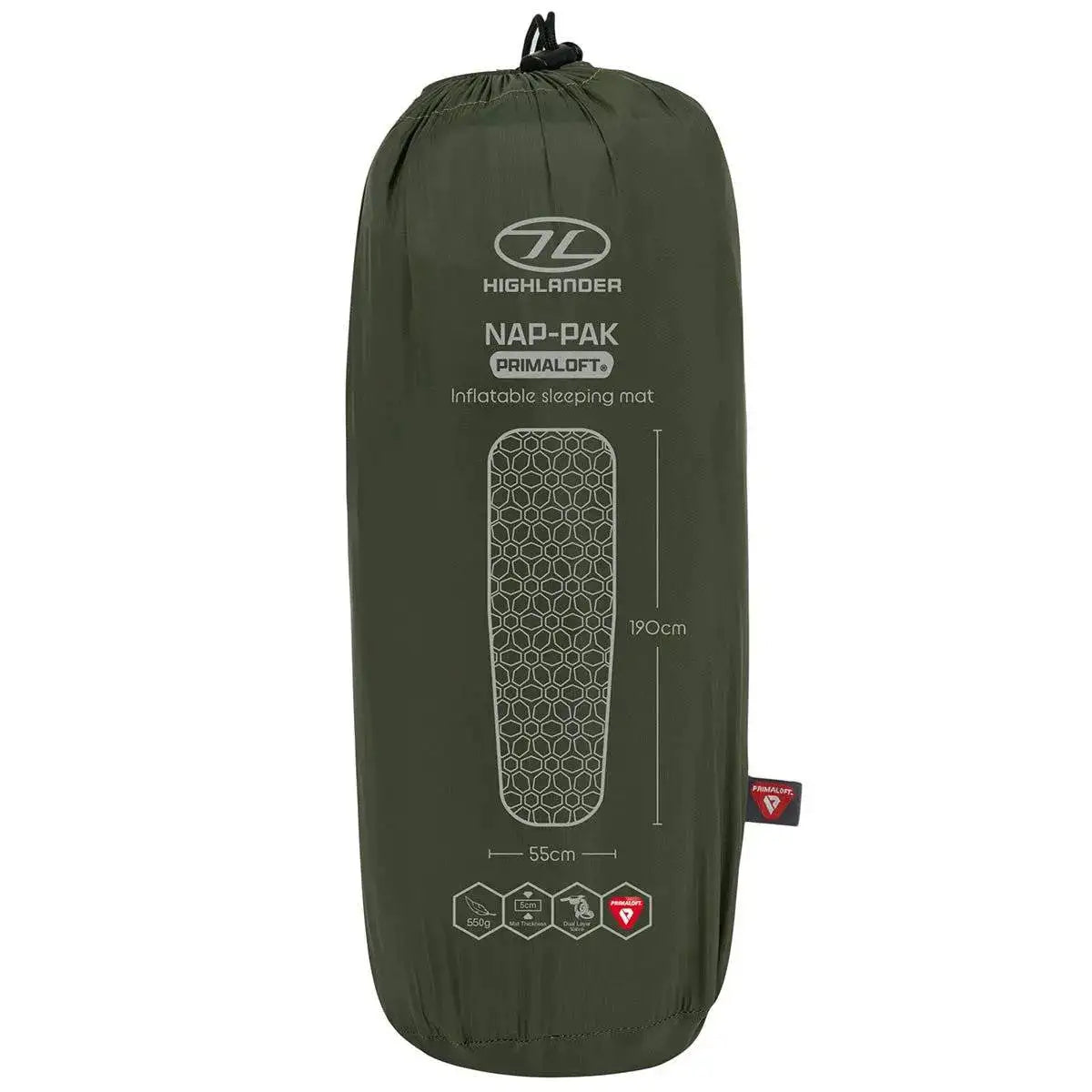 Highlander Nap-Pak Primaloft Inflatable Sleeping Mat Olive Green - John Bull Clothing from John Bull Clothing