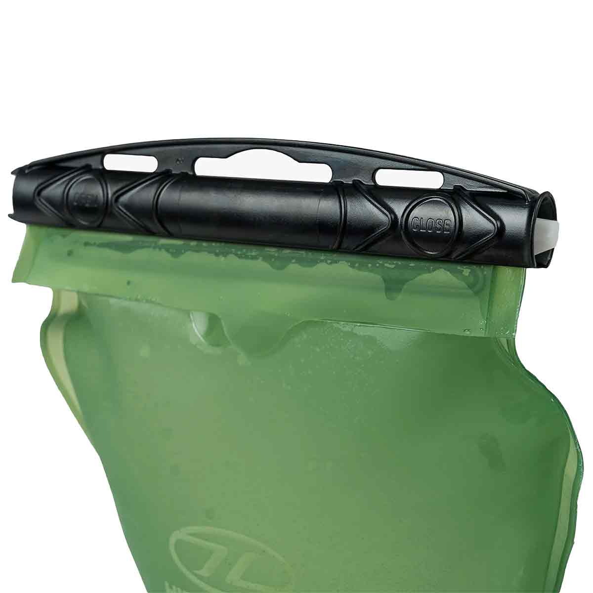 Detailed view of the Highlander SL Military Hydration Bladder's secure slide-lock closure, providing a watertight seal for outdoor activities.