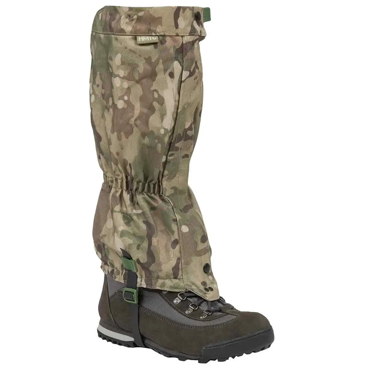 Highlander Waterproof Leg Gaiters HMTC featuring durable polyester fabric in Highlander Multi Terrain Camouflage, designed for outdoor and military use. from John Bull Clothing