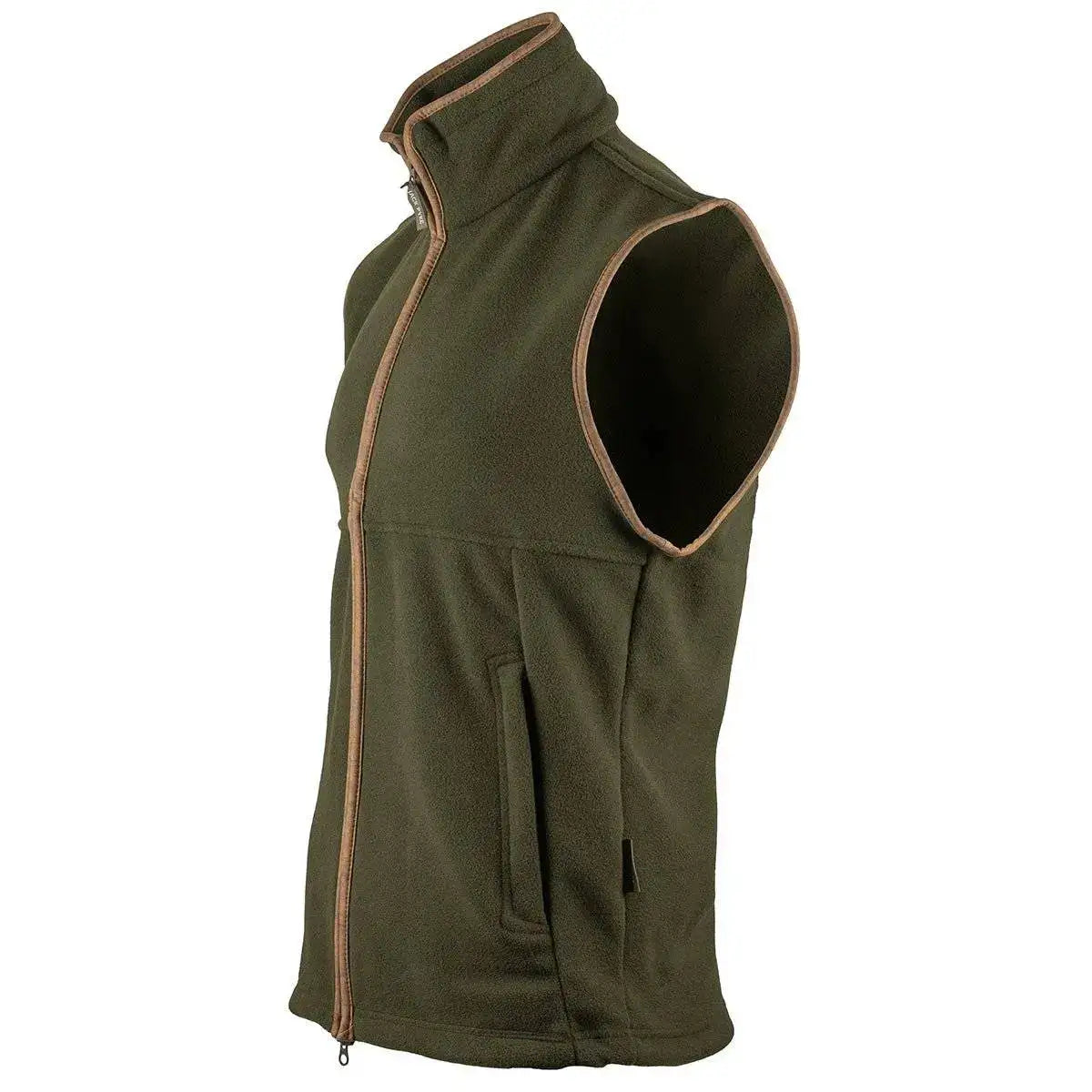 Green Jack Pyke Countryman Fleece Gilet featuring durable fleece fabric and zippered pockets, perfect for countryside and outdoor activities. Dark Olive from John Bull Clothing
