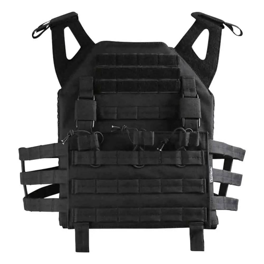 Kombat Buckle-Tek Spec-Ops Jump Plate Carrier in black, featuring MOLLE webbing and adjustable straps for airsoft and tactical use.