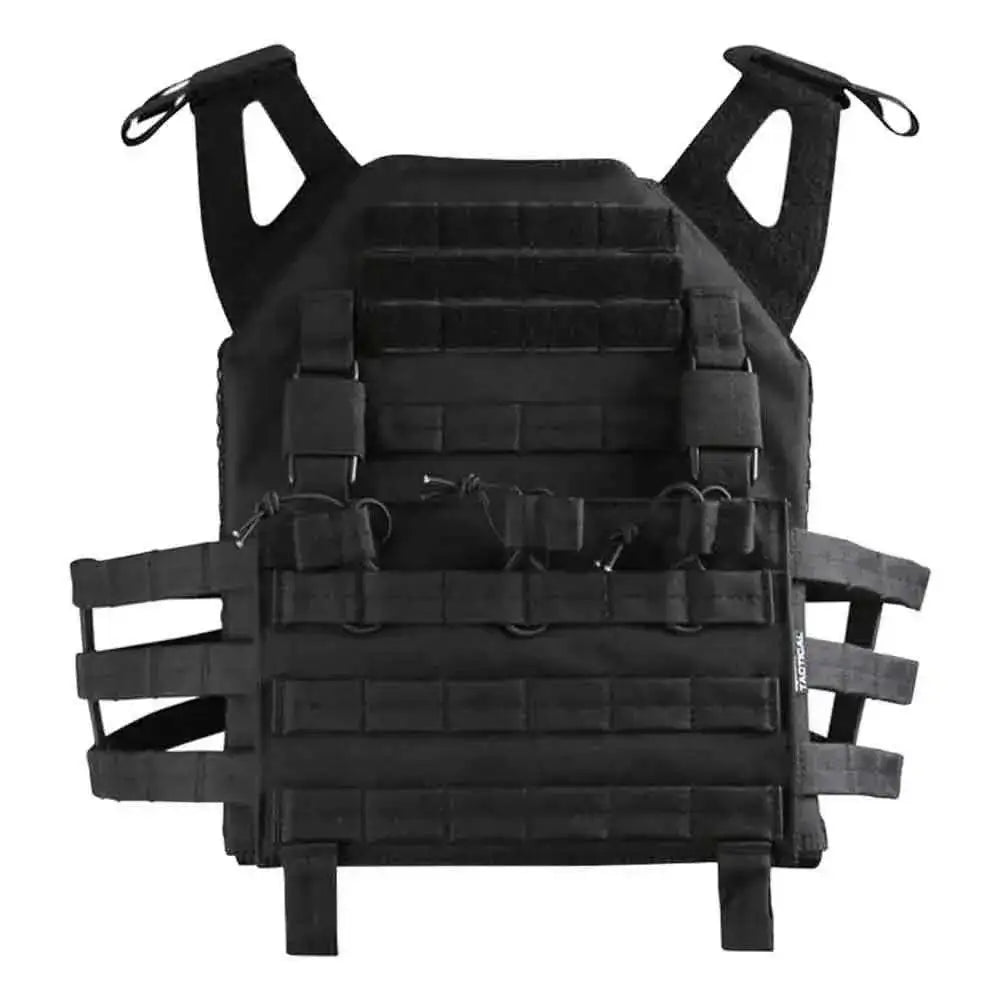 Kombat Buckle-Tek Spec-Ops Jump Plate Carrier in black, featuring MOLLE webbing and adjustable straps for airsoft and tactical use. Black from John Bull Clothing