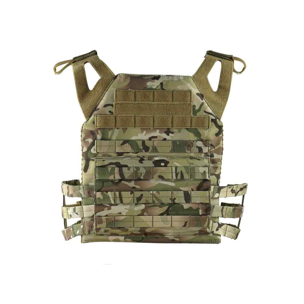 Back view of the Kombat Buckle-Tek Spec-Ops Jump Plate Carrier in BTP camo, showcasing MOLLE webbing for tactical customization.