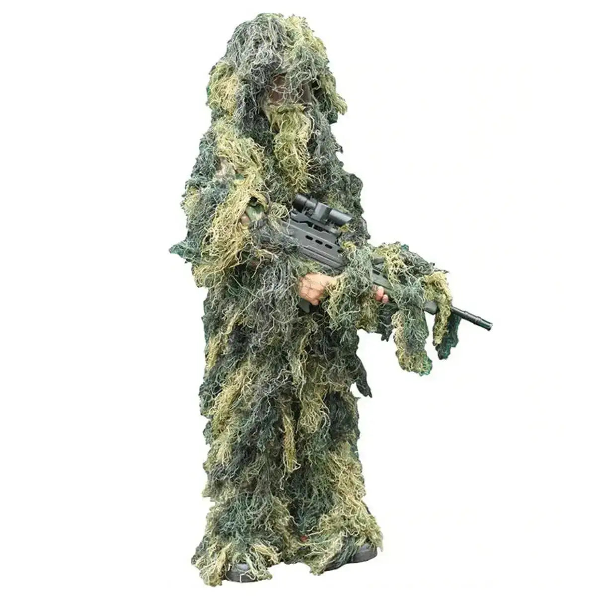 Kombat Kids Ghillie Camouflage Body Suit in green and brown tones, ideal for outdoor play and military roleplay. Available at John Bulls in kids sizes. from John Bull Clothing