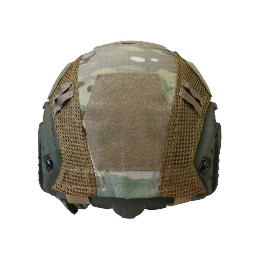 Multicam Kombat Tactical Fast Helmet Cover with Velcro panels for patches and accessories. Designed for a secure fit on Fast Helmets.