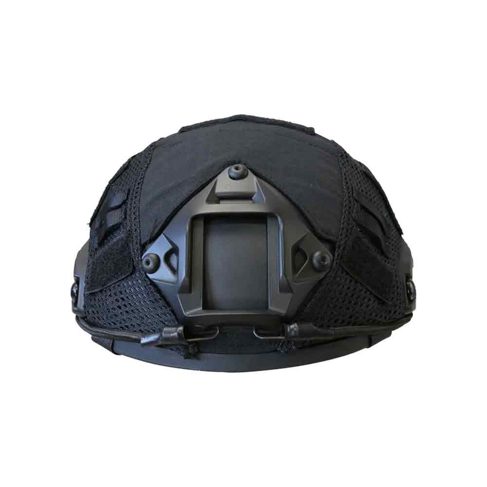Black Kombat Tactical Fast Helmet Cover featuring mesh panels and Velcro sections for customization. Ideal for military and airsoft applications.