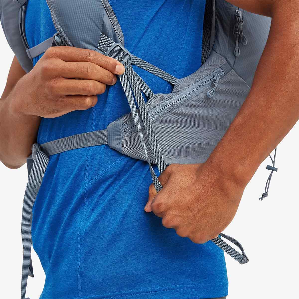Close-up of the Montane Trailblazer 18L Backpack’s adjustable side straps, ensuring a snug and comfortable fit.