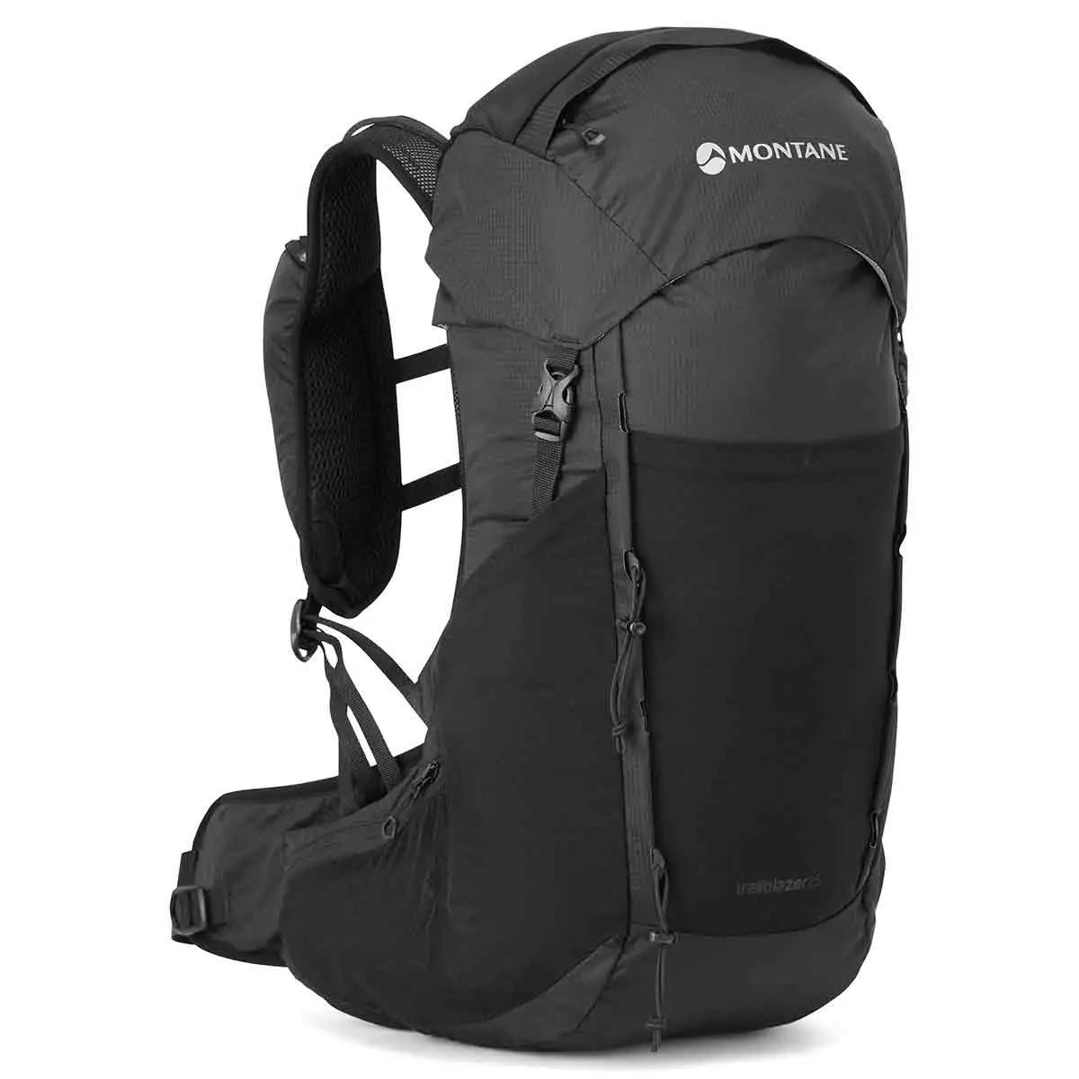 Montane Trailblazer 25L Rucksack in black, offering a sleek, ergonomic fit for outdoor enthusiasts and trail runners. Black from John Bull Clothing