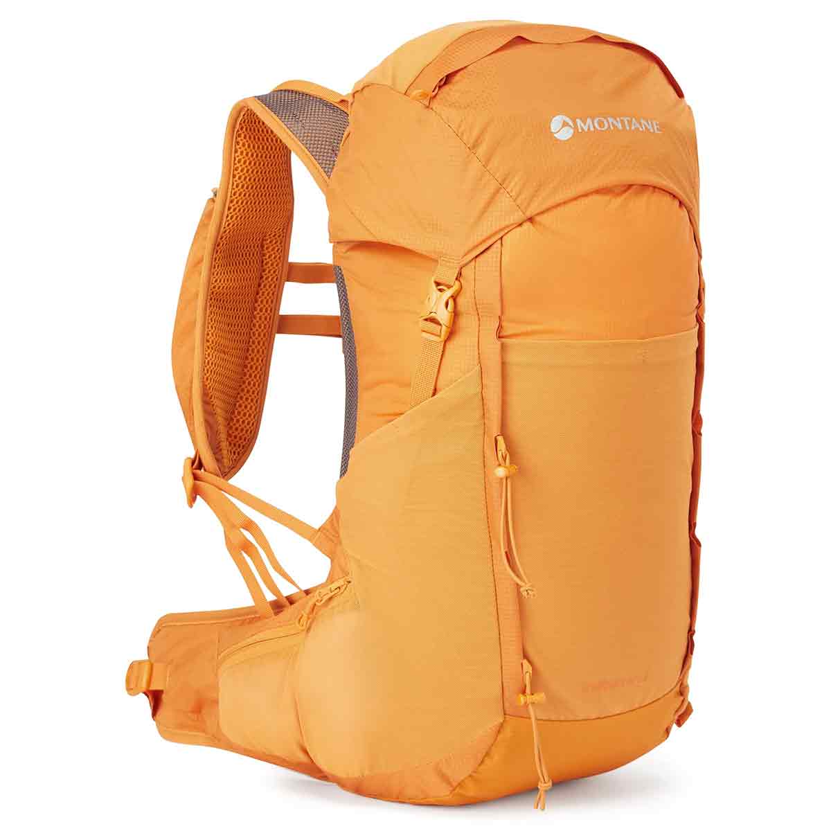 Montane Trailblazer 25L Rucksack in vibrant orange, designed for hiking and outdoor adventures with lightweight, ergonomic support.