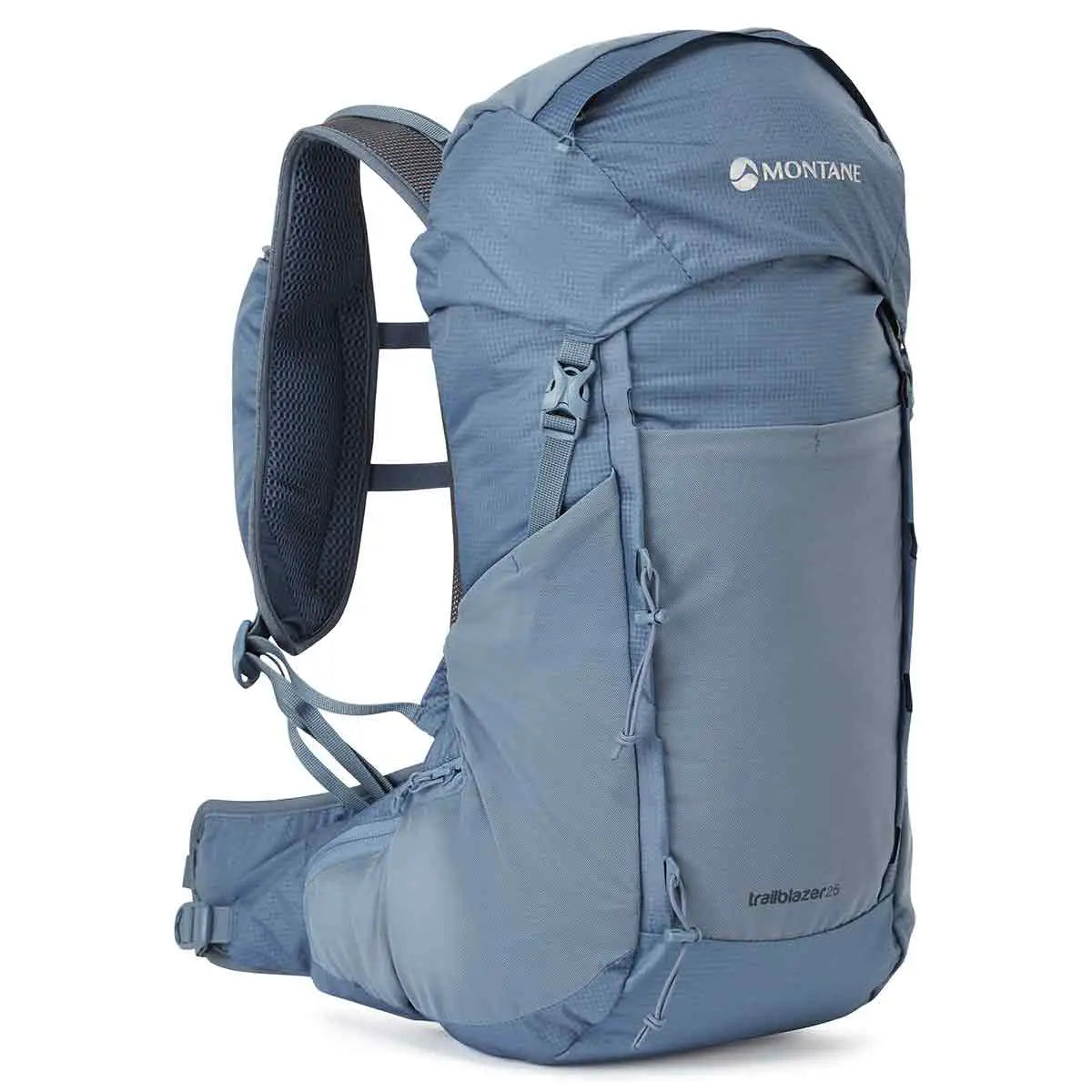 Montane Trailblazer 25L Rucksack in blue, featuring a durable, lightweight design ideal for hiking, biking, and outdoor activities. Stone Blue from John Bull Clothing
