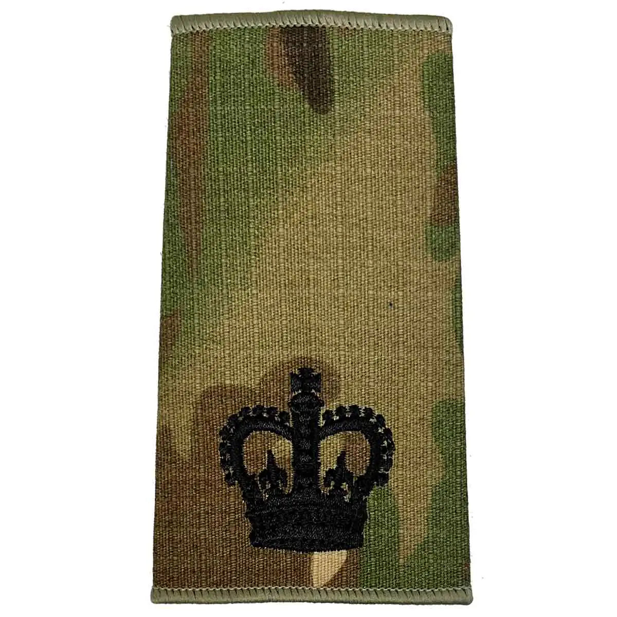 Multicam Rank Slide with a single black crown embroidery, representing officer rank, crafted from Cordura by John Bulls. WO2 - Large Crown from John Bull Clothing