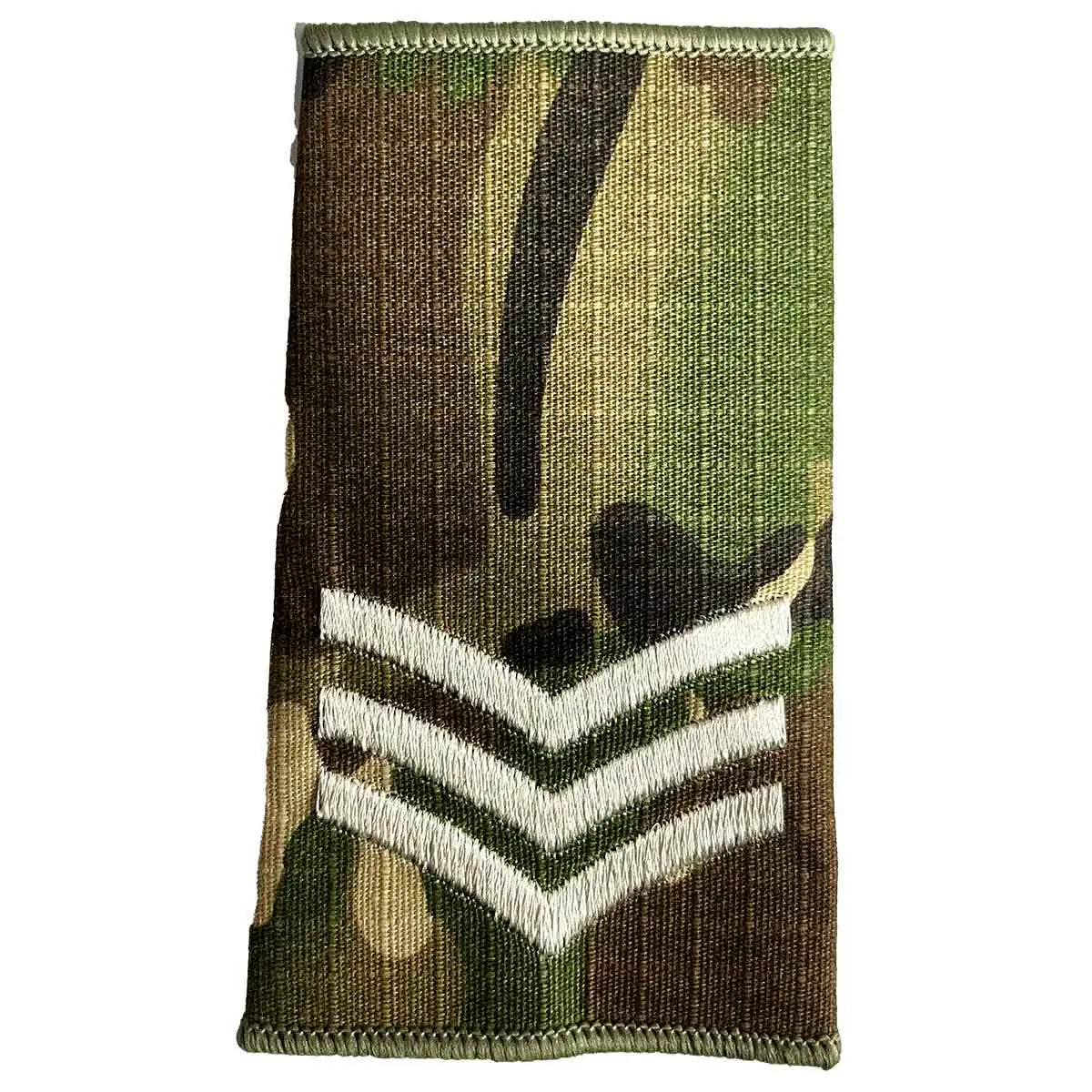 Multicam Rank Slide with three ivory chevrons, representing sergeant rank, crafted from Cordura by John Bulls. Sergeant from John Bull Clothing