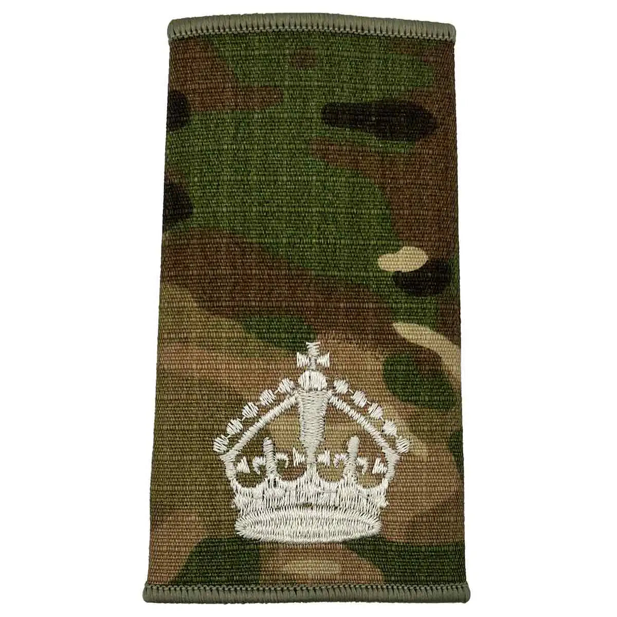 Multicam Rank Slide with large ivory crown embroidery, ideal for senior officer ranks, made from Cordura by John Bulls. WO2 - Large Crown with Kings Crown from John Bull Clothing