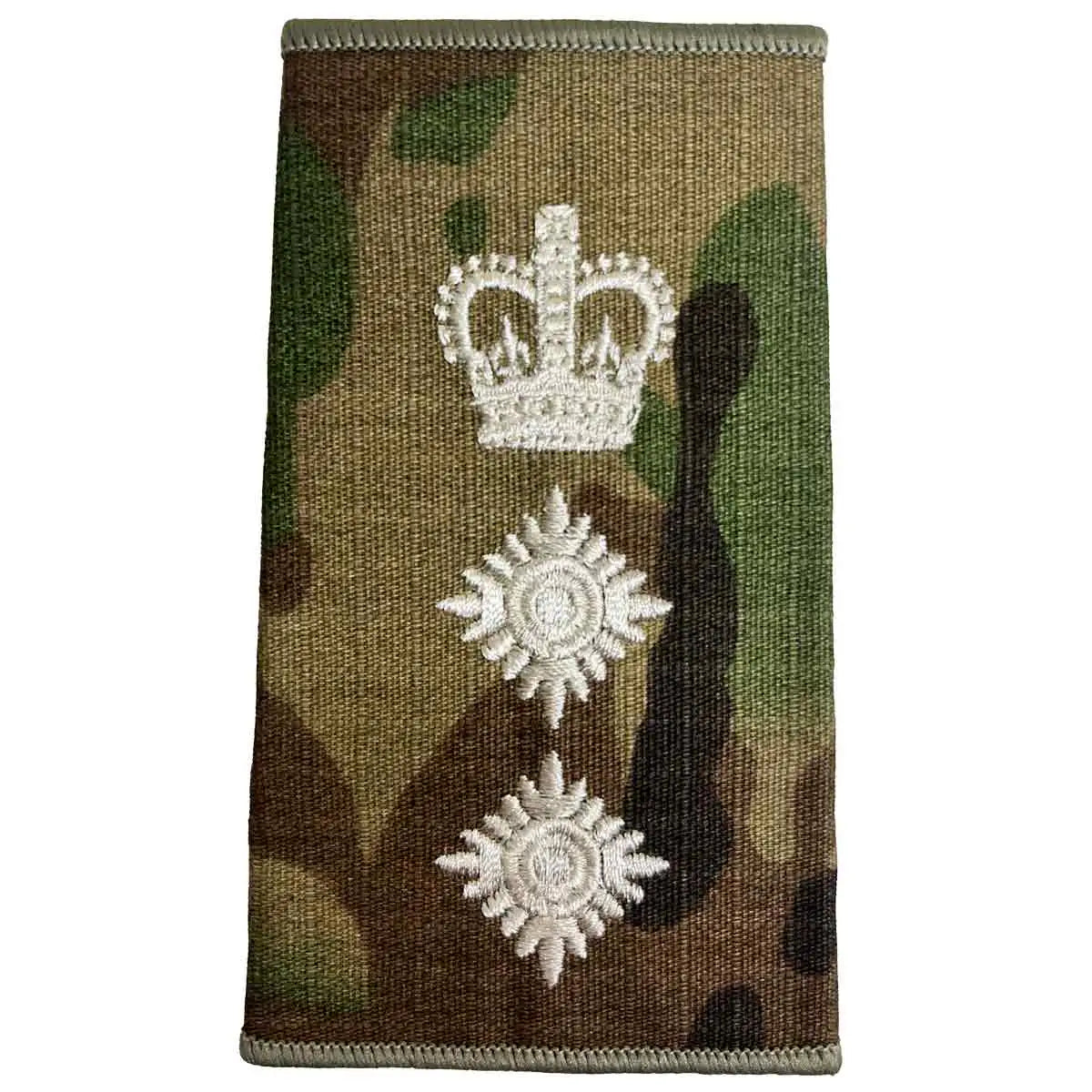 Multicam Rank Slide with crown and two ivory stars, representing high-ranking officer status, crafted to MOD standards by John Bulls. from John Bull Clothing