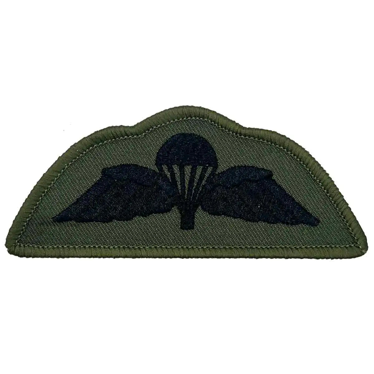 Single subdued black Para Airborne Wings patch with hook & loop backing, regulation military badge by John Bulls. Green/Black from John Bull Clothing