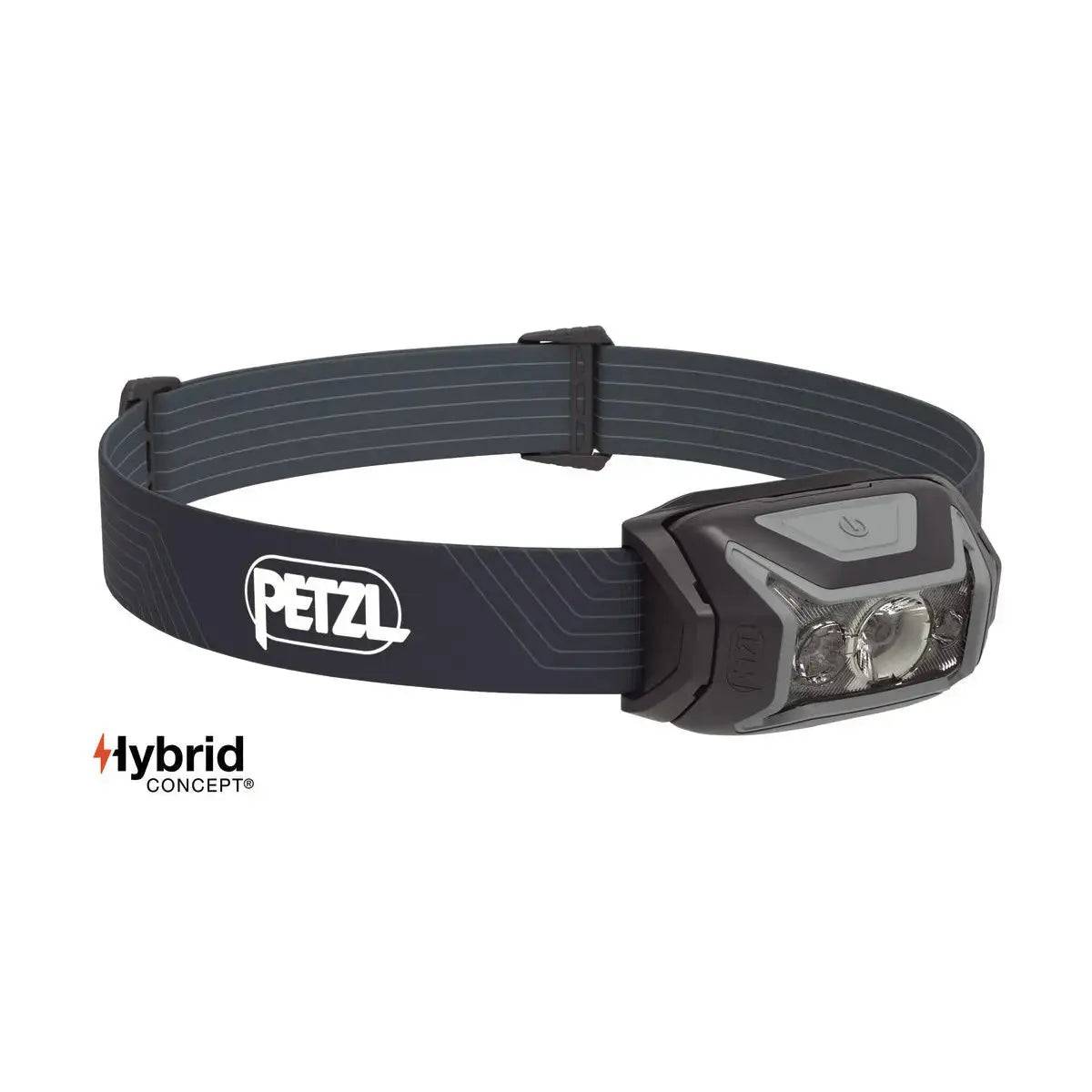 Petzl Actik Headtorch with Red Lighting 450 Lumens in black color, offering high-performance illumination for outdoor adventures and night runs.