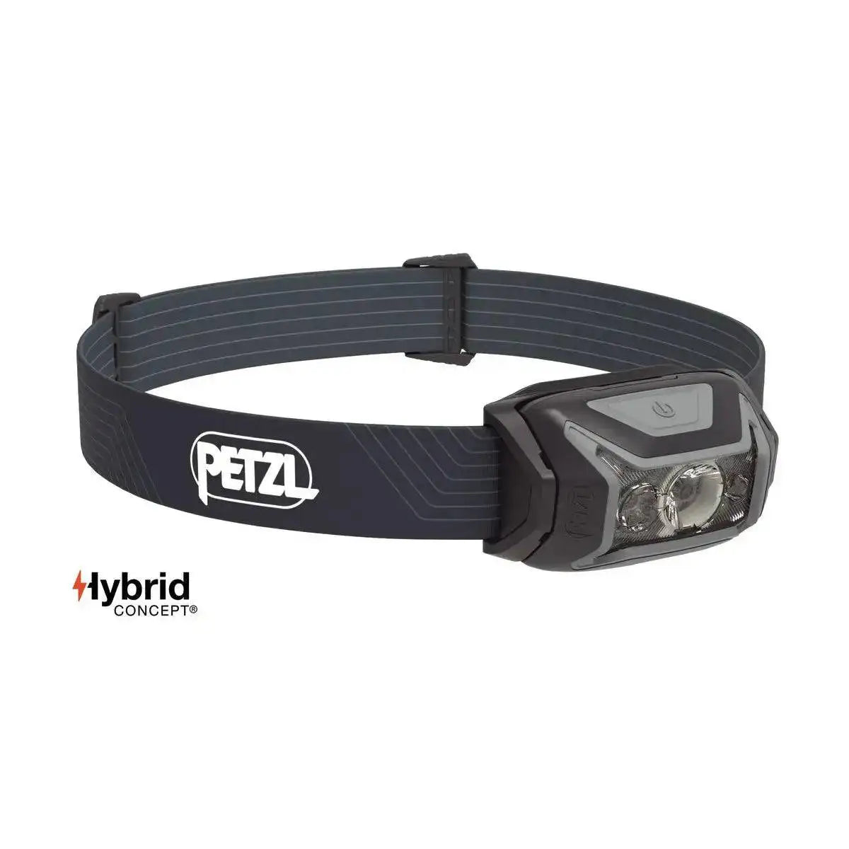 Petzl Actik Headtorch with Red Lighting 450 Lumens in black color, offering high-performance illumination for outdoor adventures and night runs. Gray from John Bull Clothing