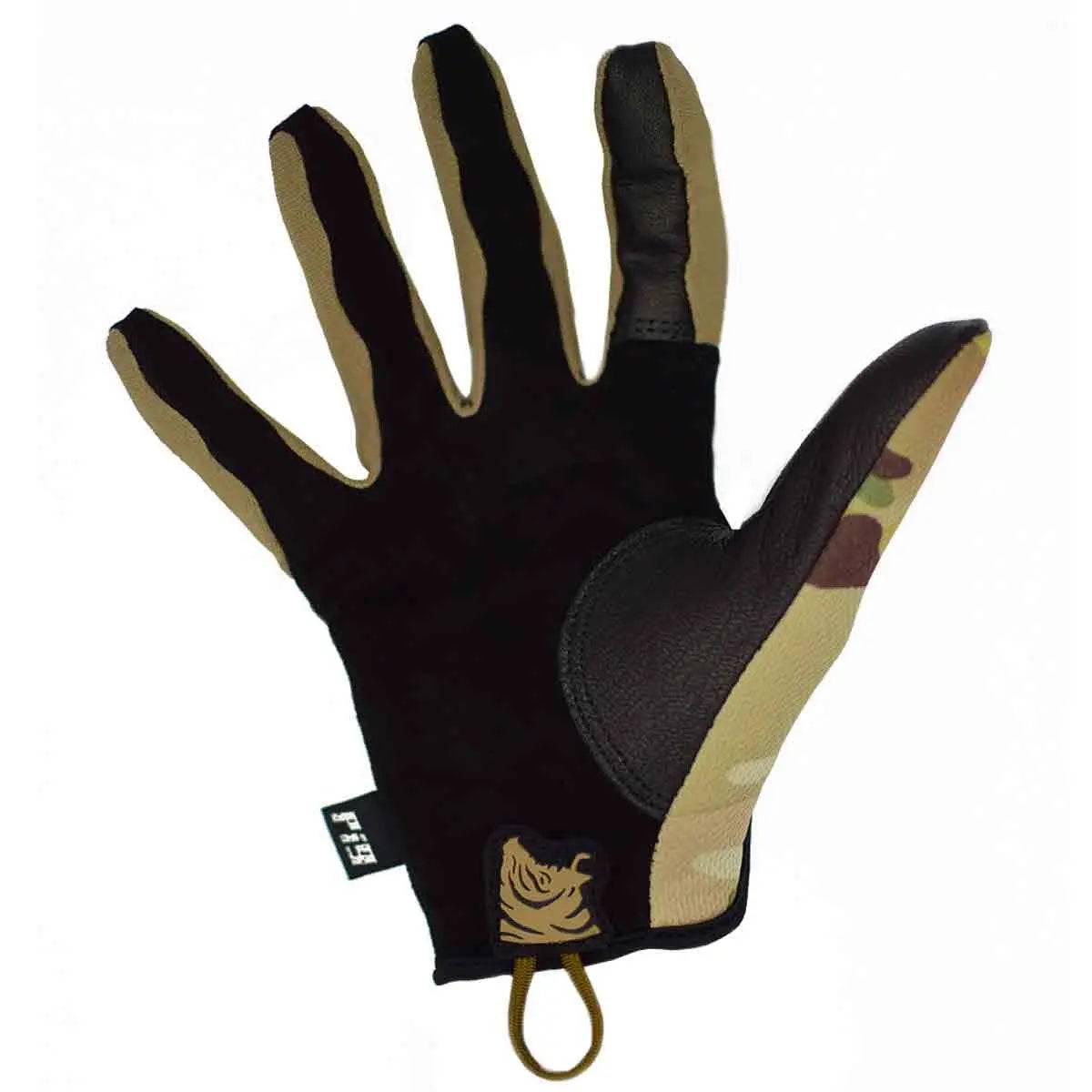 PIG FDT Delta + Plus Shooting Glove Multicam palm view, featuring reinforced leather and breathable fabric for enhanced durability and comfort.