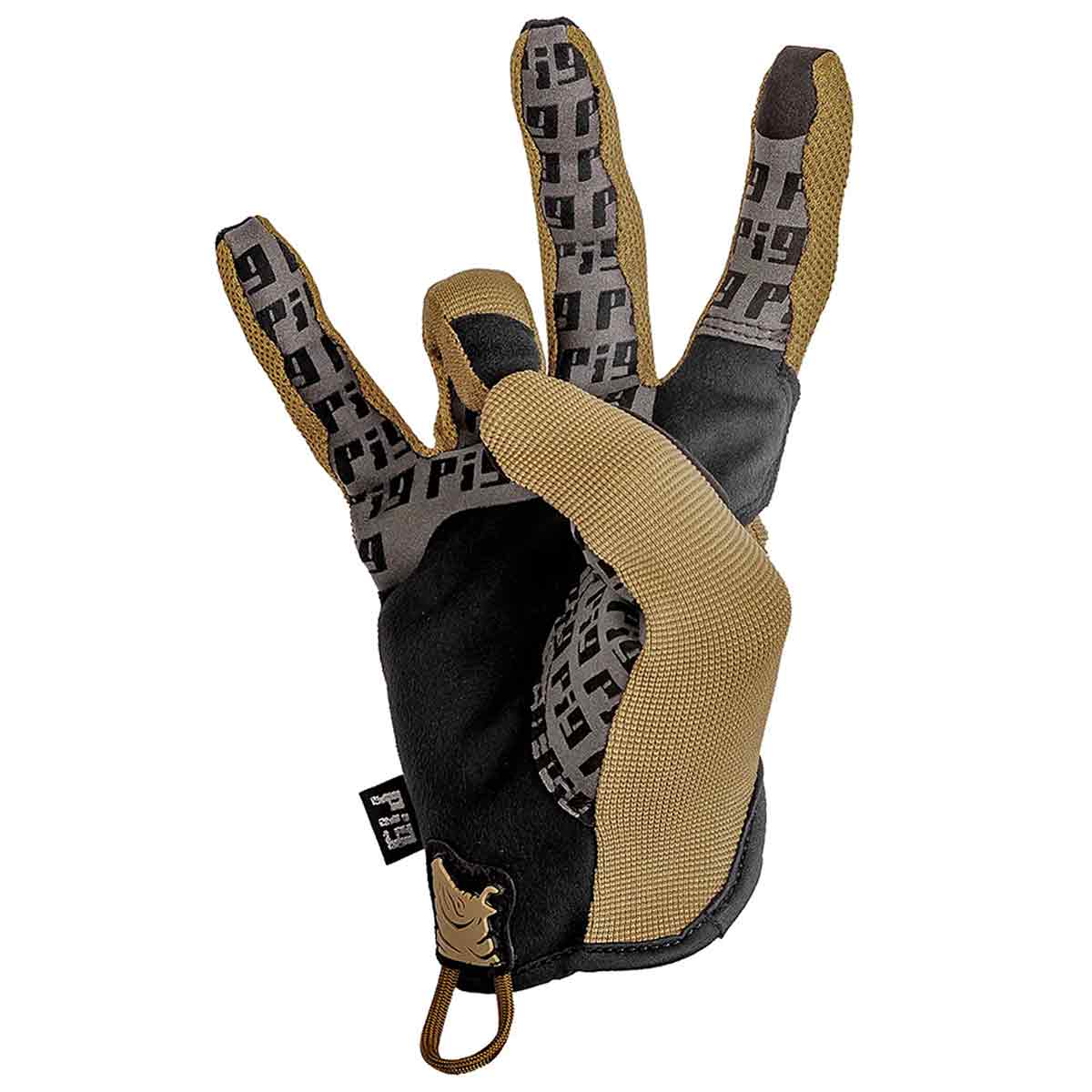 PIG FDT Delta Utility Glove in Coyote Brown, showing the interior grip pattern for improved handling and control during tactical operations.