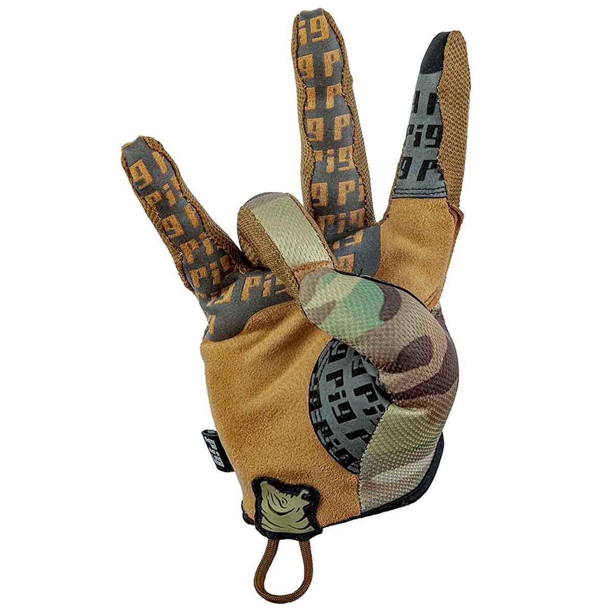 PIG FDT Delta Utility Shooting Glove Multicam showcasing flexible design with loop for easy storage. Optimized for dexterity and firearm handling.