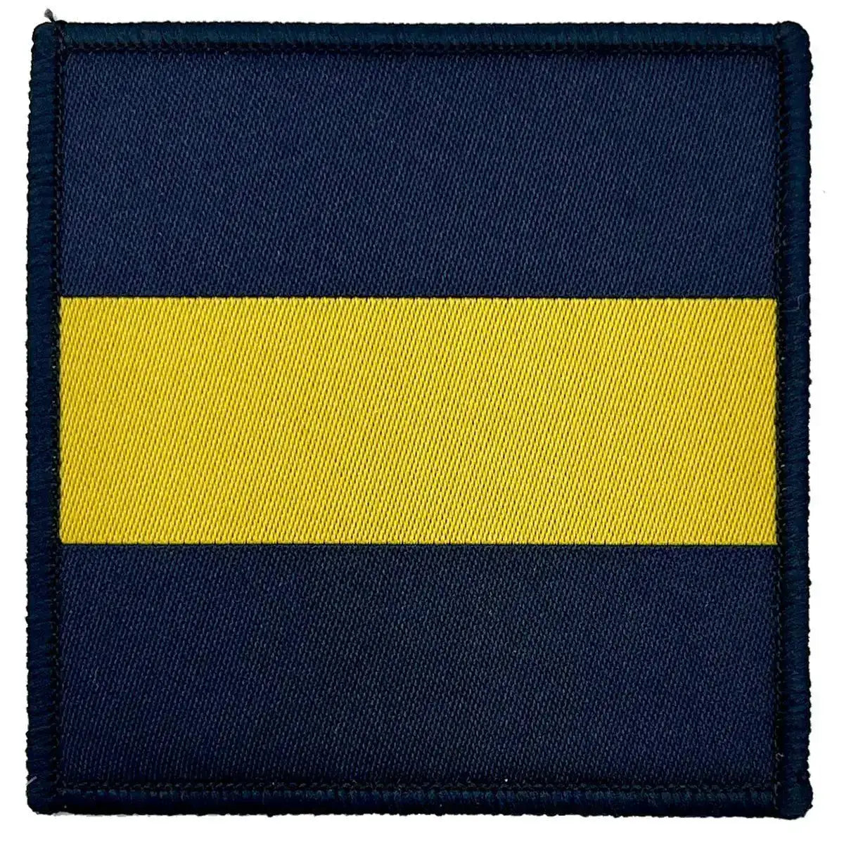 Single Princess of Wales Royal Regiment PWRR DZ TRF patch, 6.5x6.5cm cotton badge with yellow horizontal stripe on dark blue background. 1 Flash from John Bull Clothing