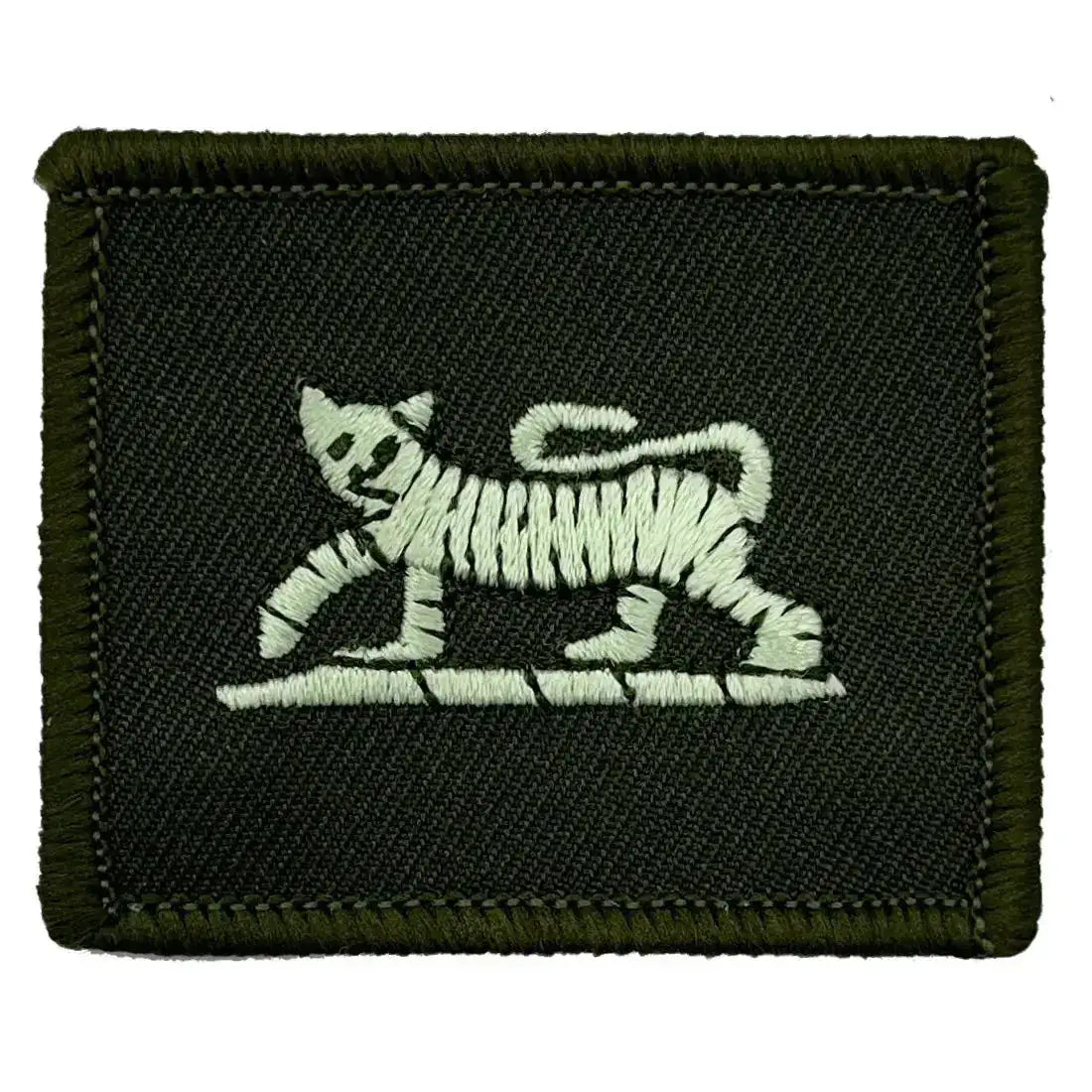 Single olive green Princess of Wales Royal Regiment TRF patch featuring white tiger, regulation military badge with overlocked edges. Green/Black from John Bull Clothing