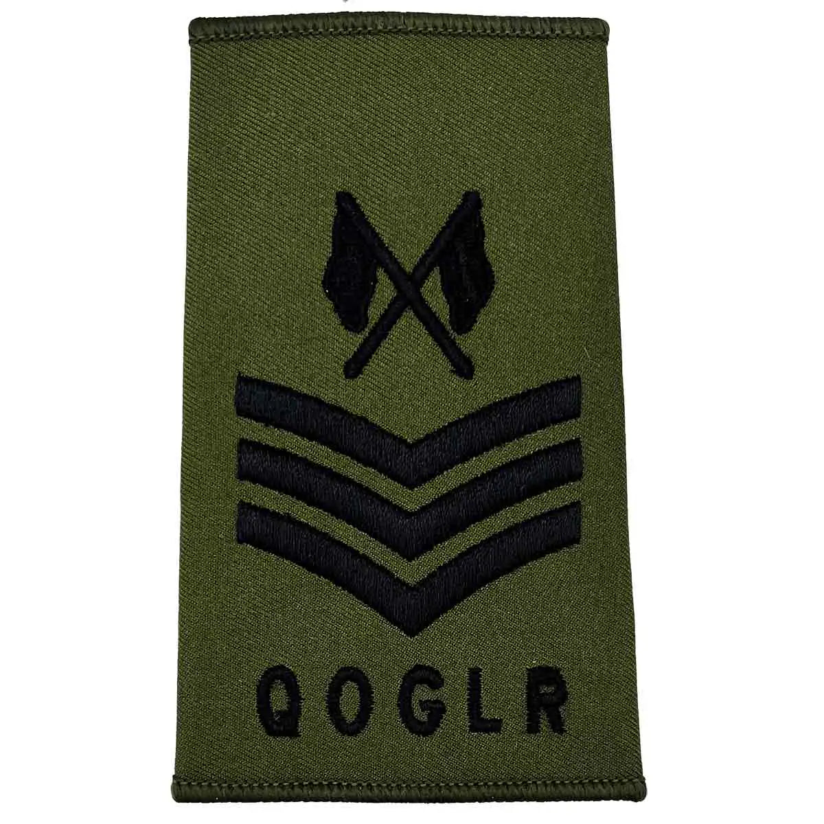 Queens Own Gurkha Logistics Regiment Olive Green Rank Slides (Pair) - John Bull Clothing Sgt with Crossed Flags from John Bull Clothing