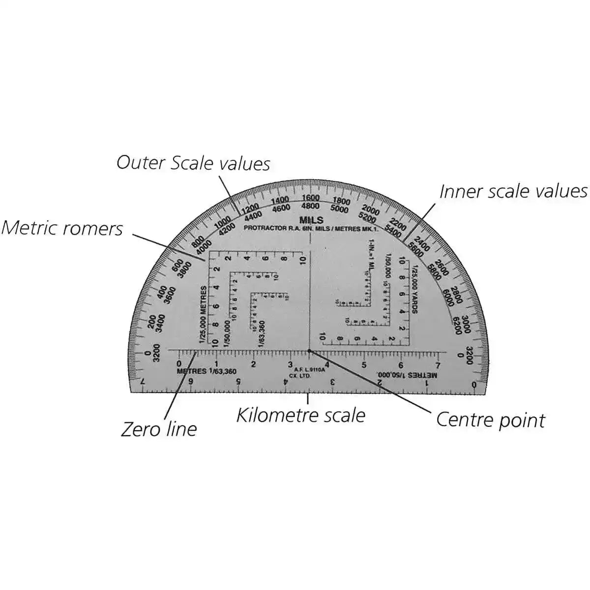 RA Mils Nato Approved 6" Map Reading Protractor - John Bull Clothing from John Bull Clothing