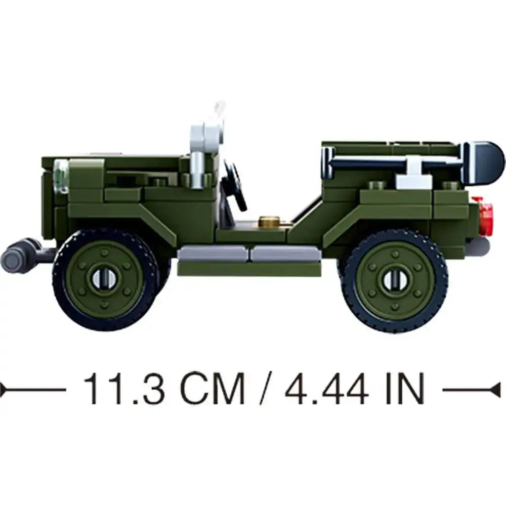 Side view of Sluban M38-B0682 Allied Light Truck toy showing 11.3 cm length, ideal for kids who enjoy military construction sets. from John Bull Clothing