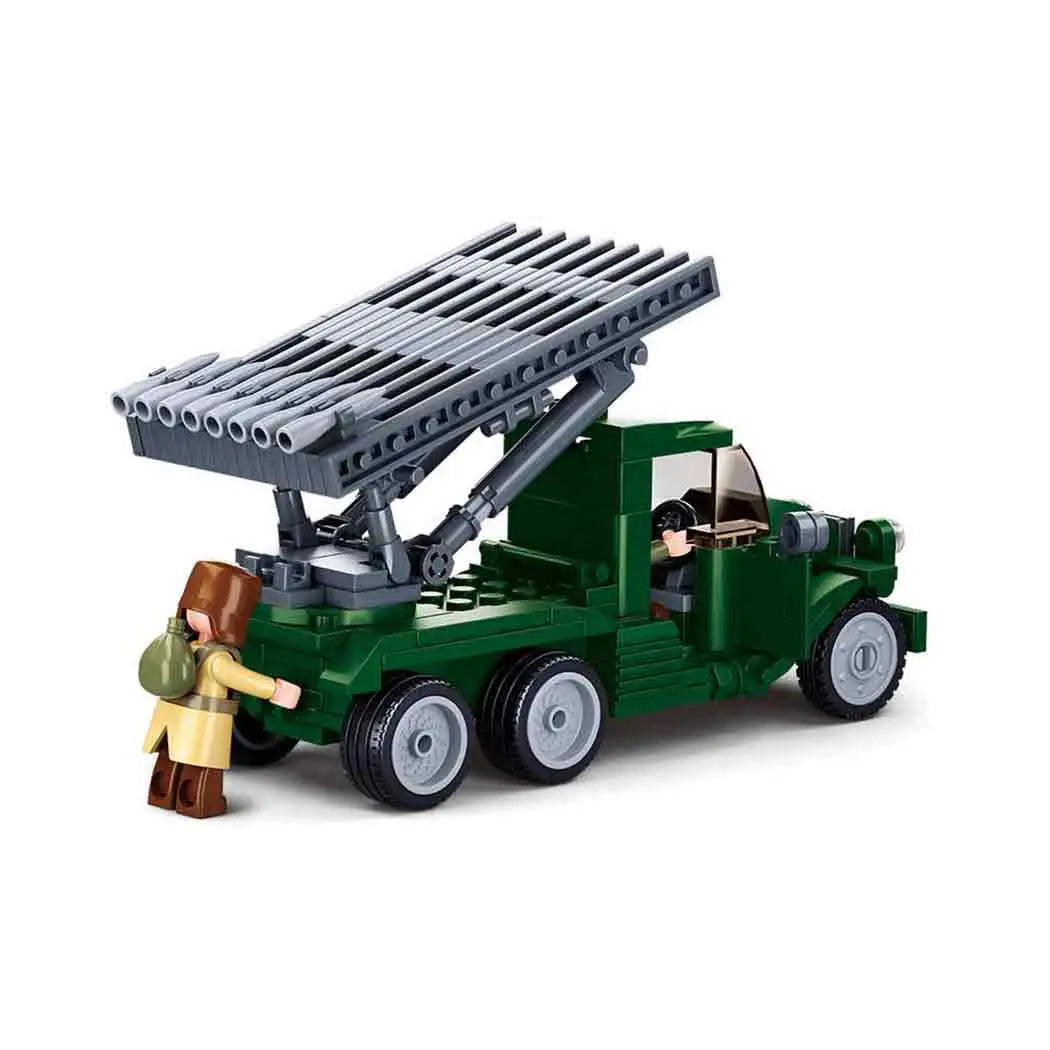 Rear view of Sluban Battle of Budapest Russian Rocket Launcher toy set featuring rotating missile launcher and mini-figure interaction for imaginative play. from John Bull Clothing