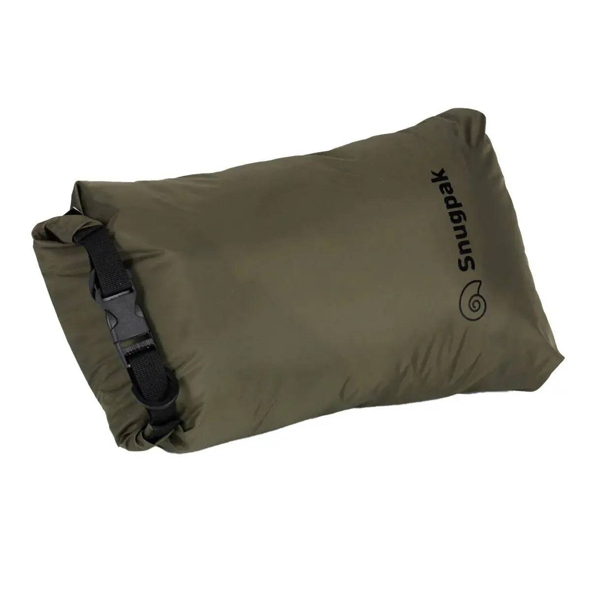 Olive green Snugpak Dri-Sak Waterproof Dry Bag with a roll-top closure, perfect for protecting gear from water and moisture.
