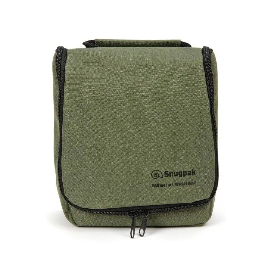Snugpak Essential Travel Wash Bag in green with a compact, durable design and zippered closure. Ideal for organizing toiletries on the go. from John Bull Clothing