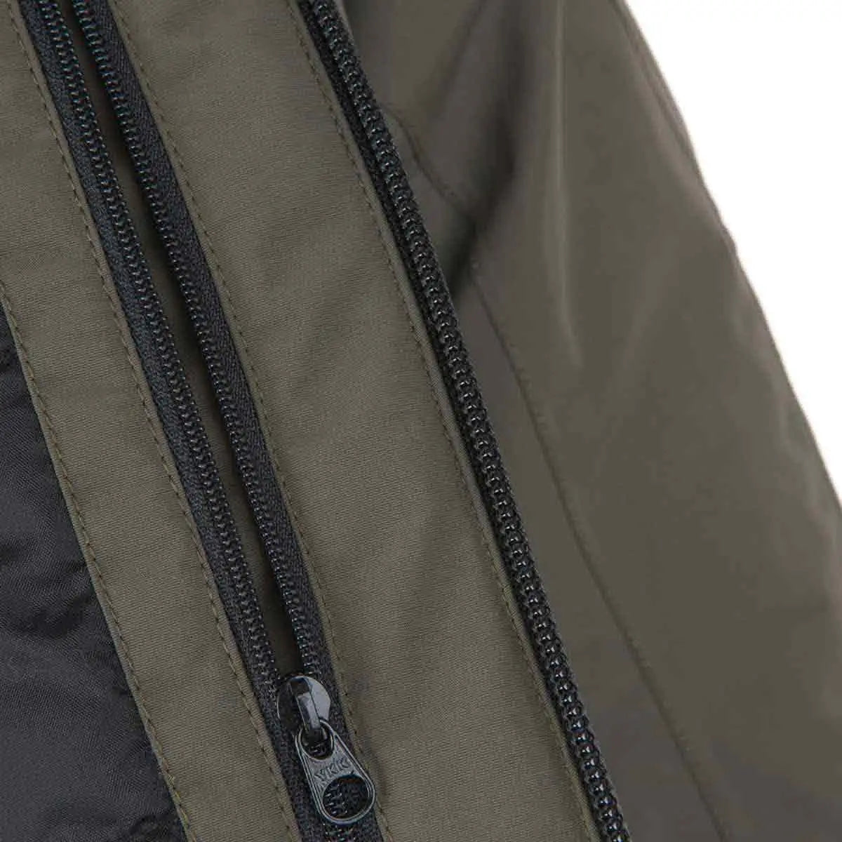 Close-up of dual zippers on Snugpak Torrent Jacket, emphasizing secure closure and insulation protection. from John Bull Clothing