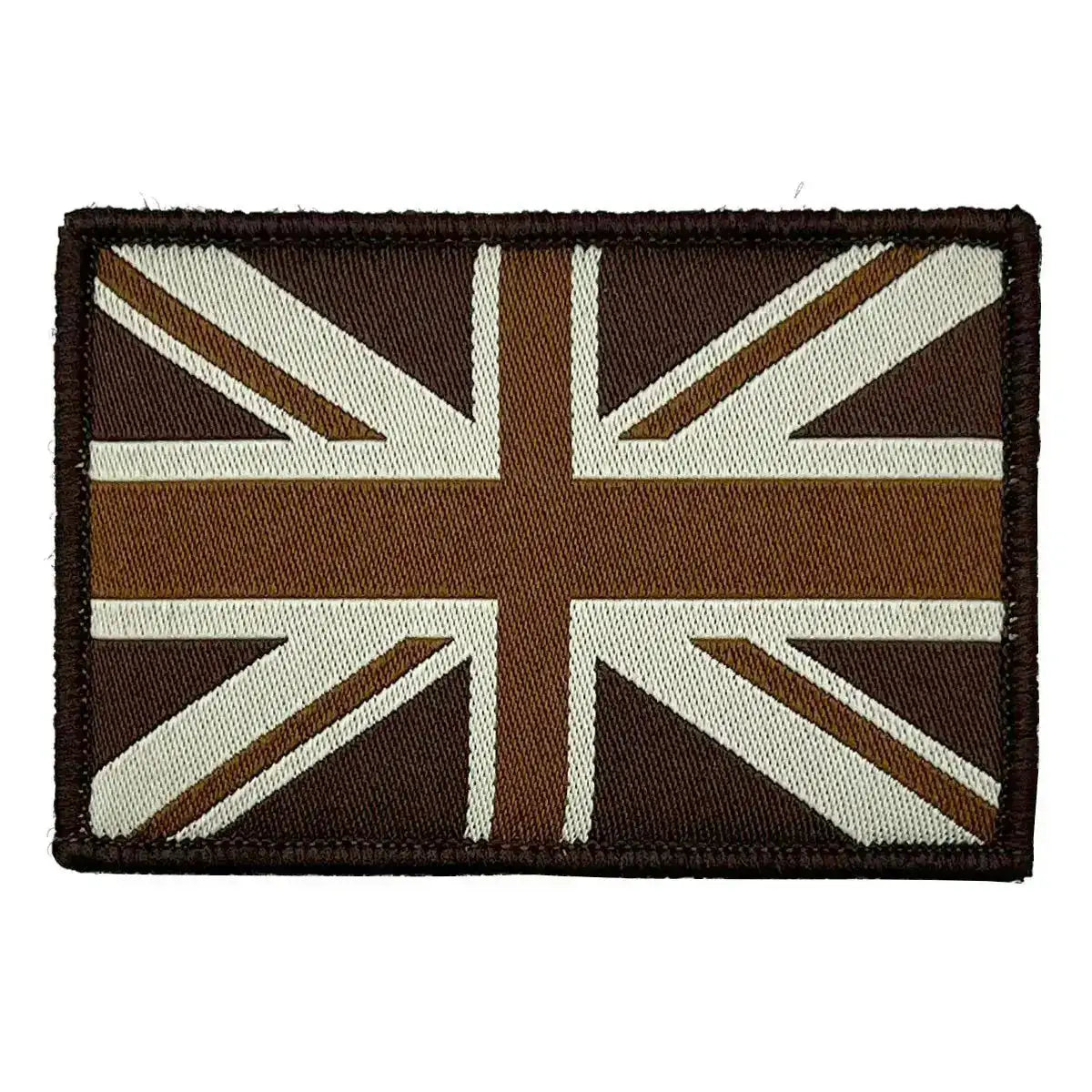 Brown Union Jack patch with beige accents and hook and loop backing, designed for tactical and military apparel by John Bulls. Coyote Tan from John Bull Clothing