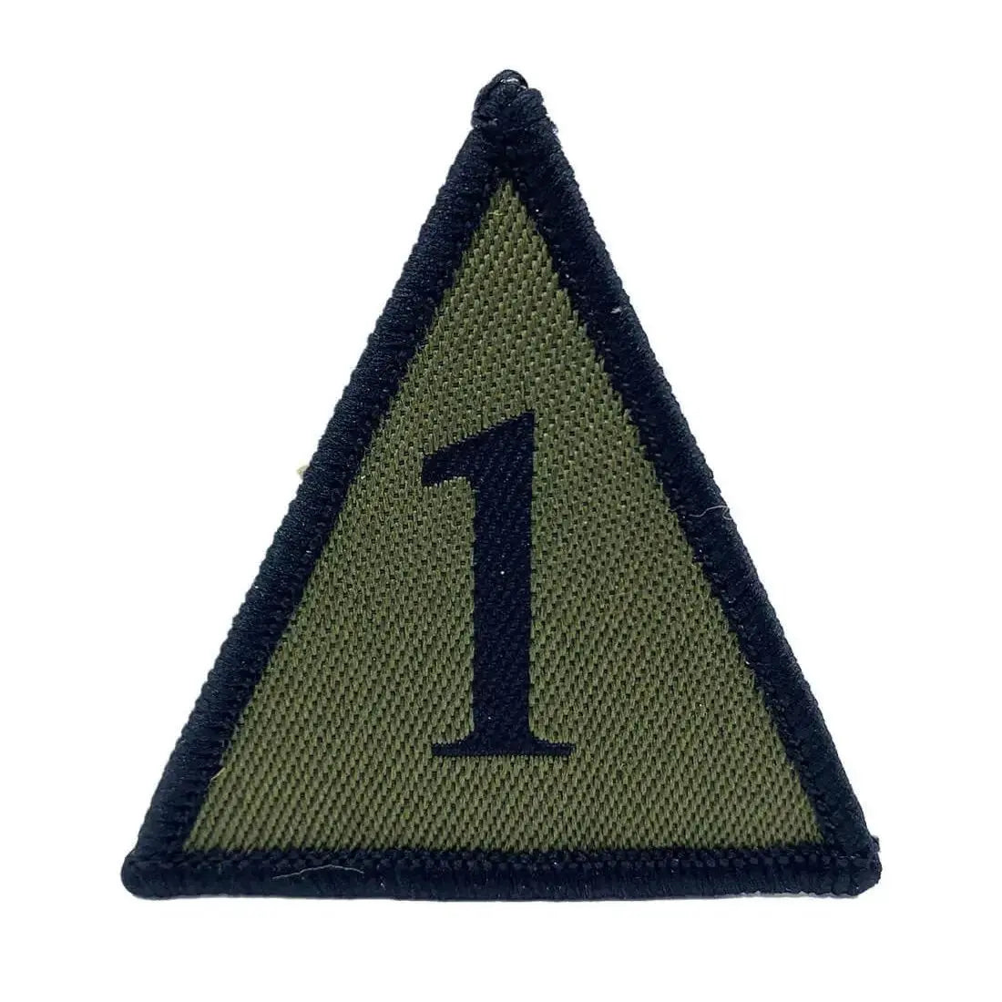 Single subdued green/black 1st Armoured Infantry Brigade TRF Hook & Loop patch, designed for tactical military uniforms.