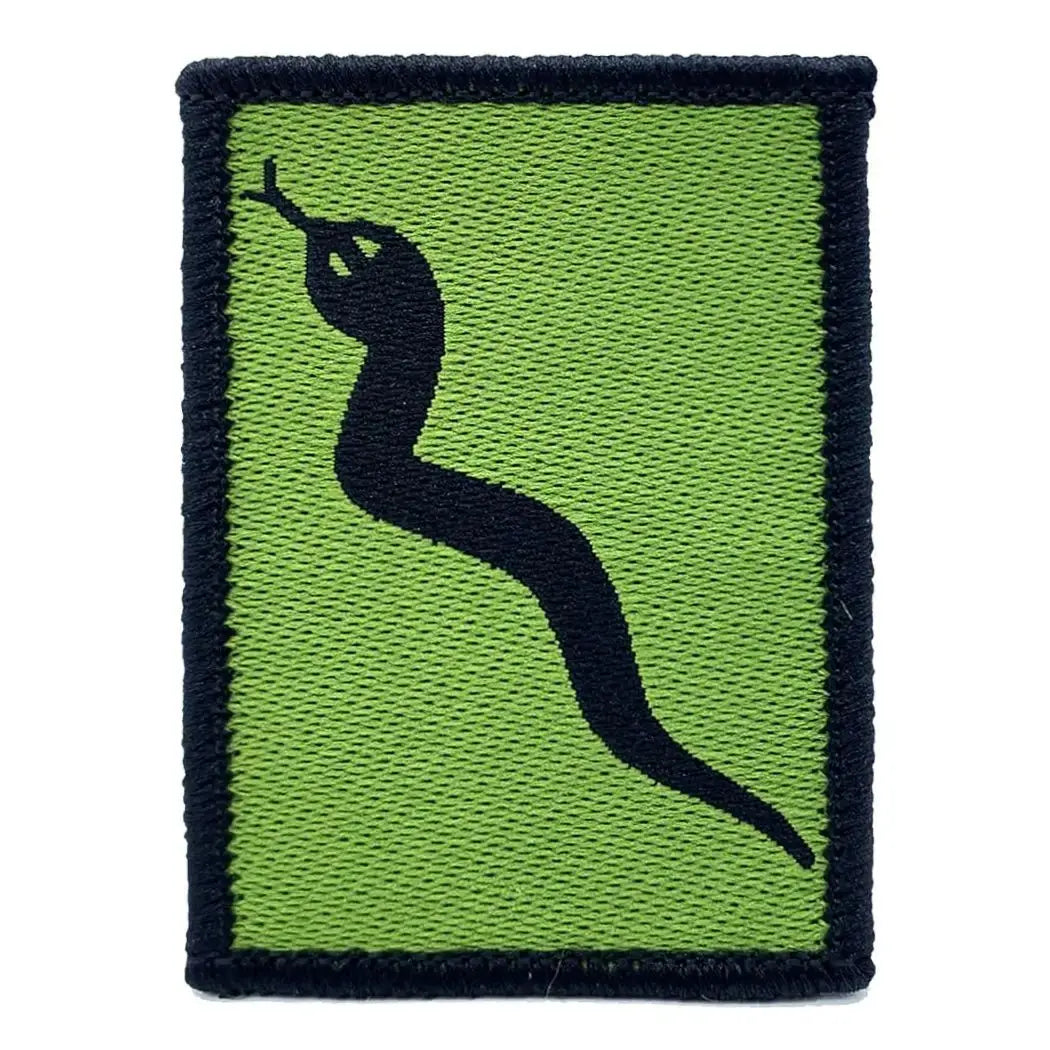 Single 101 Logistic Brigade TRF patch with hook & loop backing, showcasing black snake emblem on green fabric. Tactical military uniform badge.