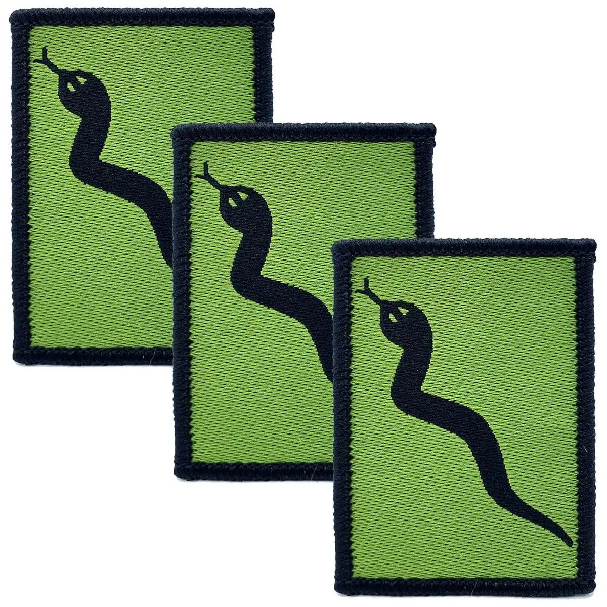 Set of three 101 Logistic Brigade TRF patches with hook & loop backing, featuring black snake design on green background. MoD approved colours.