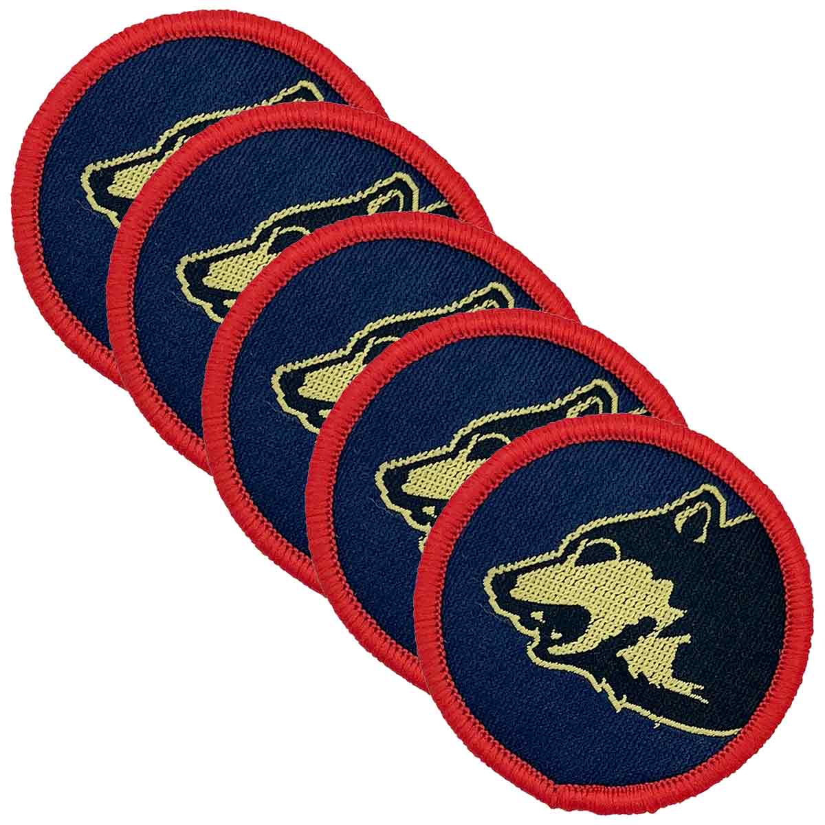 Pack of five 104 Logistic Brigade Flash Iron or Sewn On TRF patches, regulation design with bold wolf insignia for military apparel use.