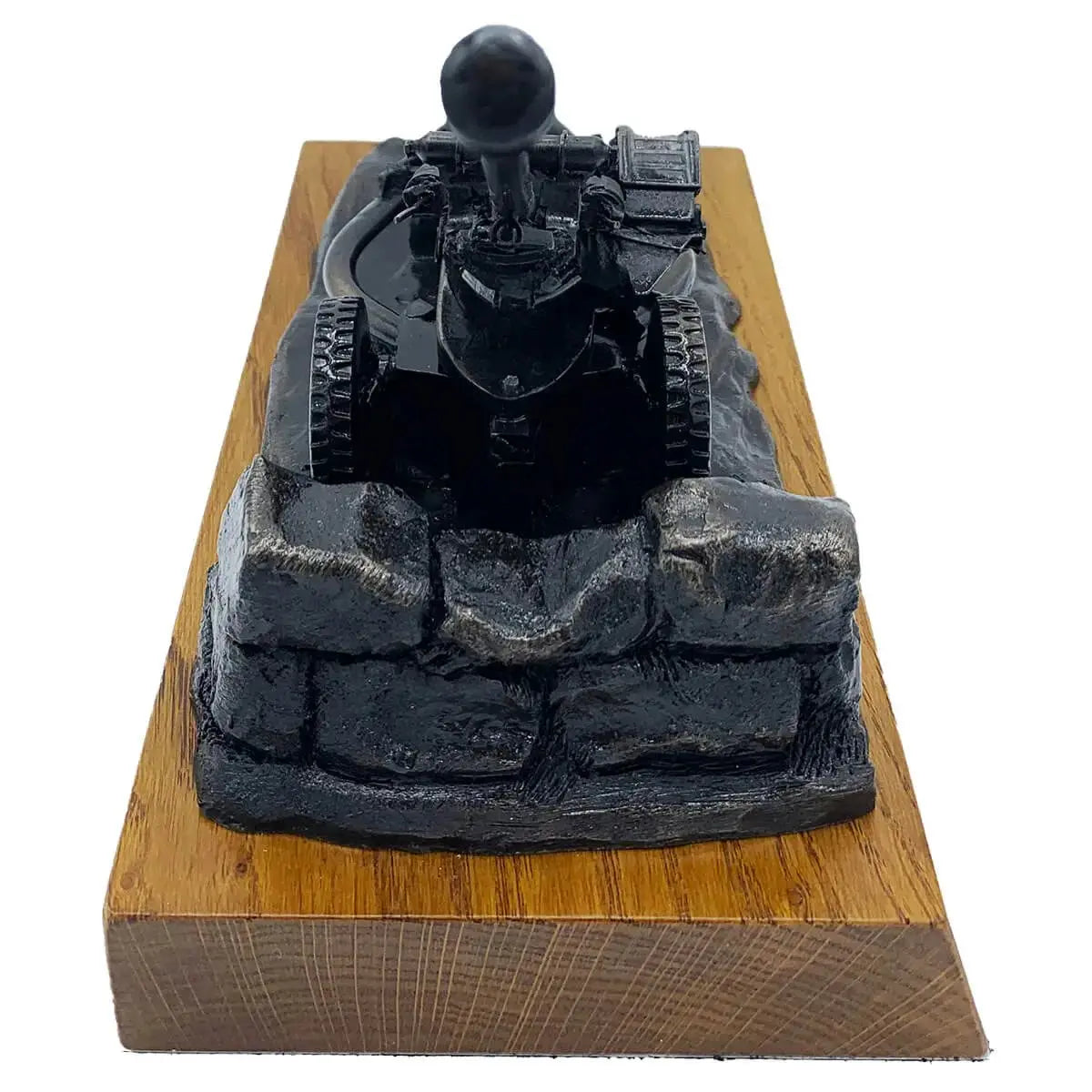 Rear view of 105mm Light Gun Bronze Resin Statue featuring sandbag detailing and sturdy rosewood base, great for display in home or office.