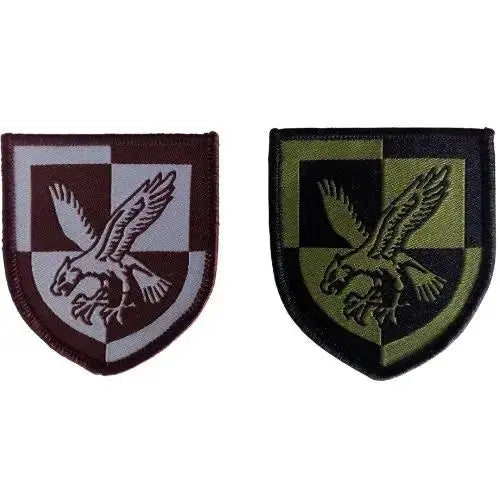 16 Air Assault Brigade TRF Screaming Eagle patch in maroon and grey, iron and sew-on military insignia for uniforms by John Bulls.