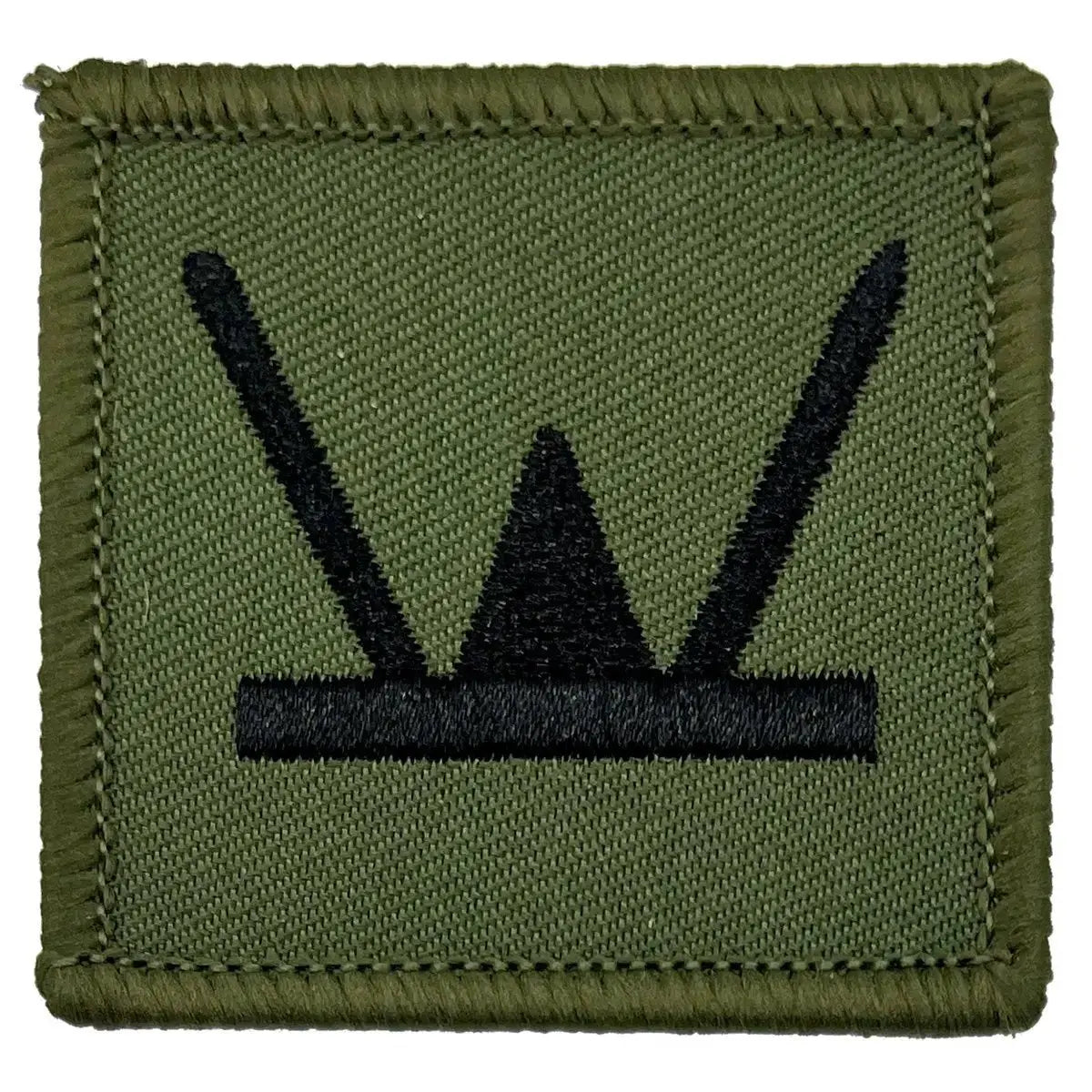 Single subdued 160 Welsh Brigade TRF patch in olive green with black embroidery, regulation pattern for military uniform use.