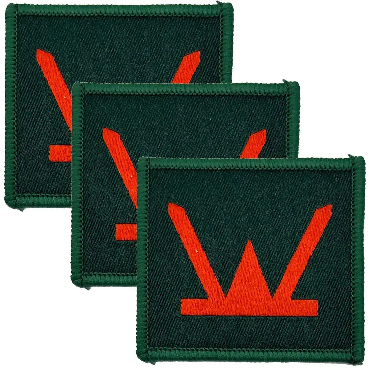 Set of three 160 Welsh Brigade TRF iron or sew on patches in green with red insignia, ideal for military uniforms from John Bull Clothing.