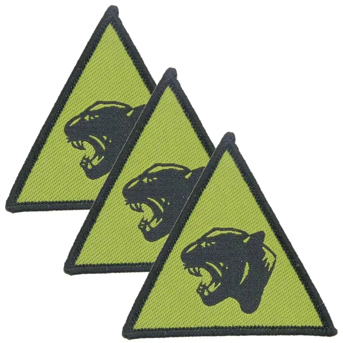 Set of three 19th Light Brigade Panther TRF Hook and Loop patches in subdued green with black panther emblem, ideal for military uniforms.