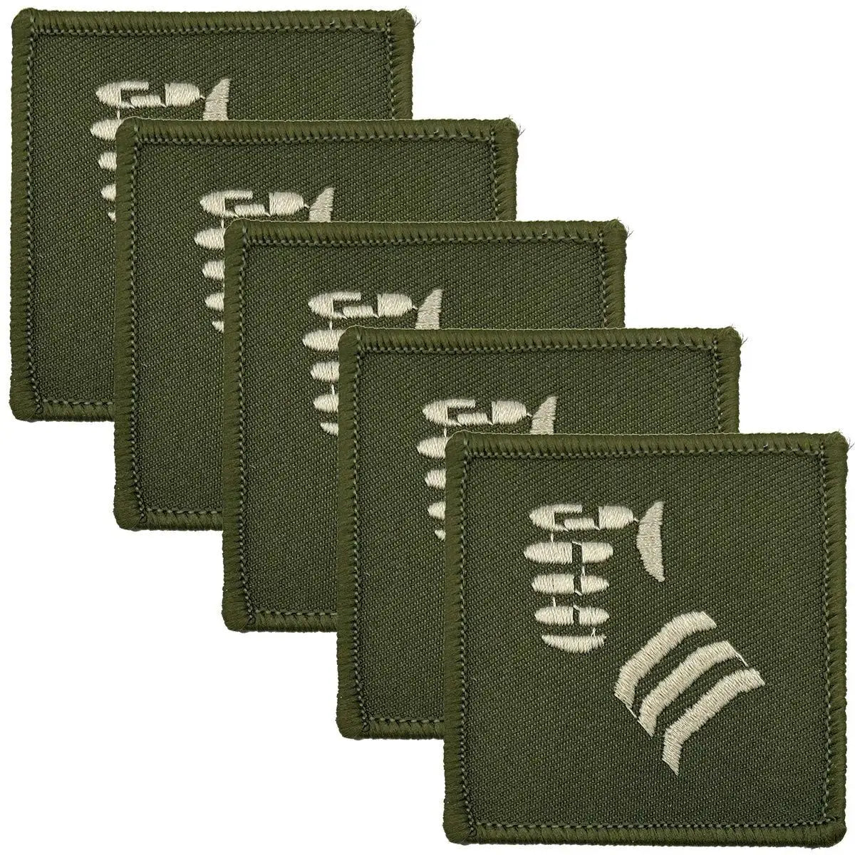 Pack of five olive green 20th Armoured Infantry Brigade TRF patches with tactical insignia, iron or sew on for military uniforms.