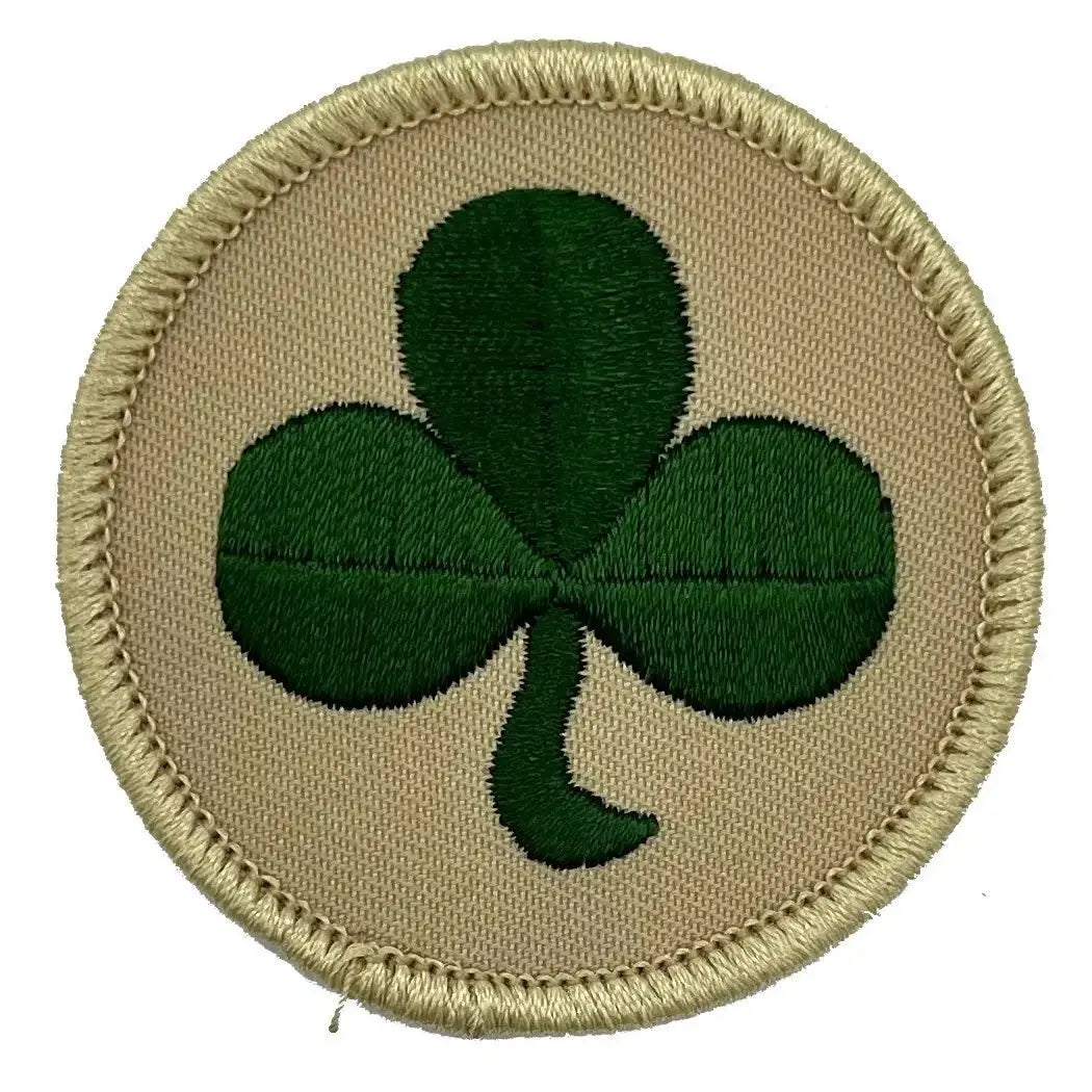 Single 38th Irish Brigade TRF patch in desert green with shamrock design, iron or sew-on, made to MoD approved colours.