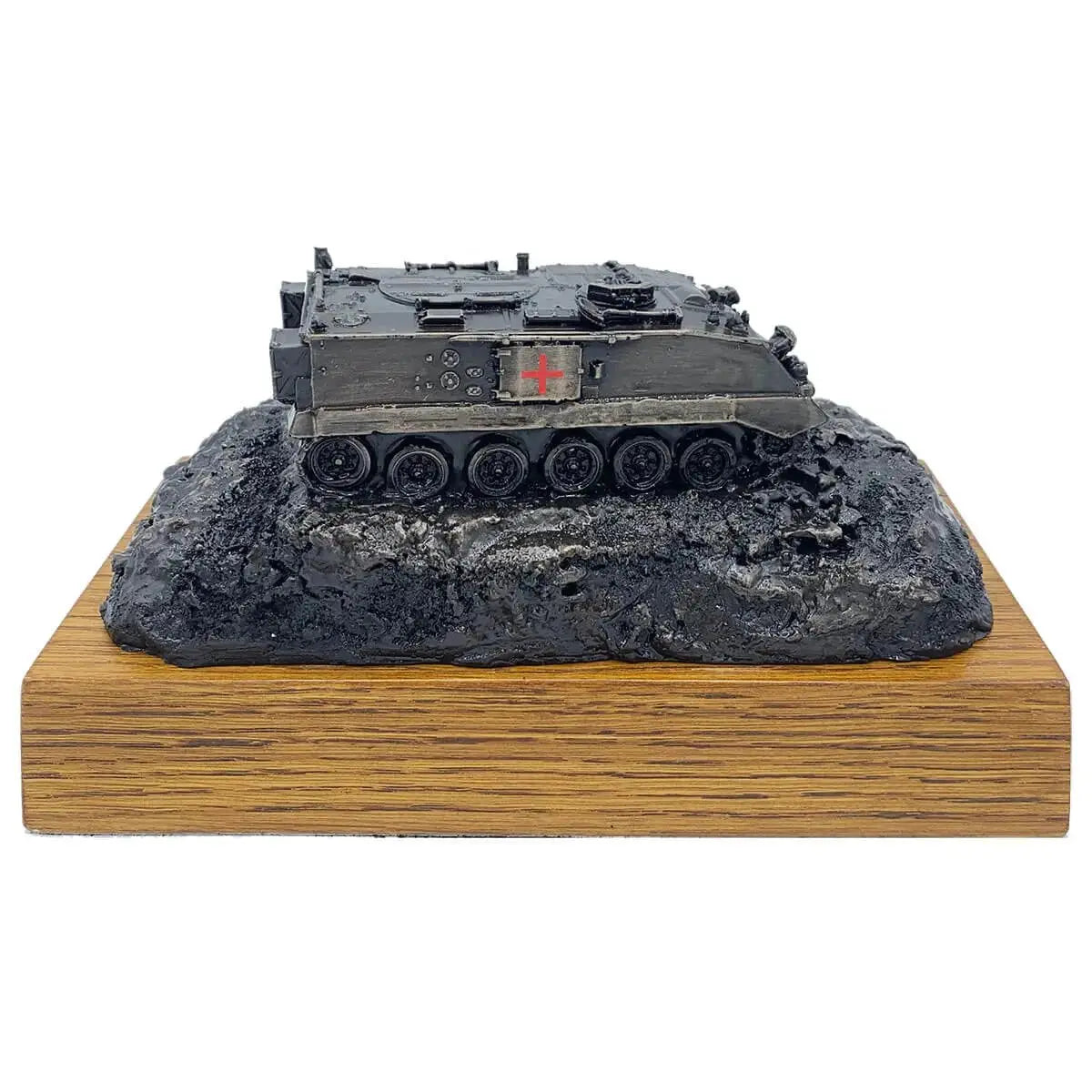 432 Ambulance Personnel Carrier Bronze Statue on wooden base, showcasing detailed military vehicle design in bronze resin finish.