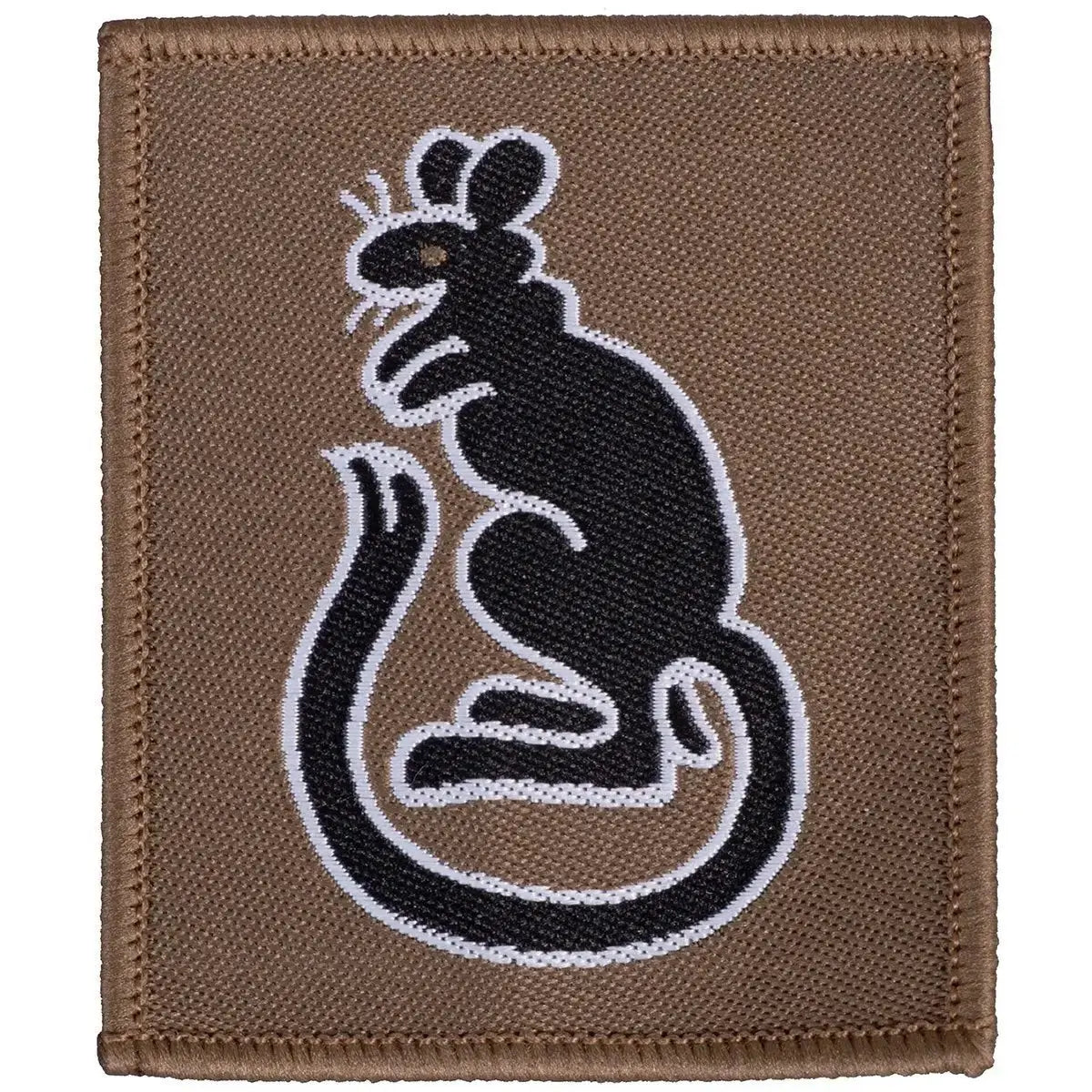 Single 7th Infantry Brigade TRF Desert Rats patch in brown with black rat design, regulation iron or sew-on flash for military uniforms.