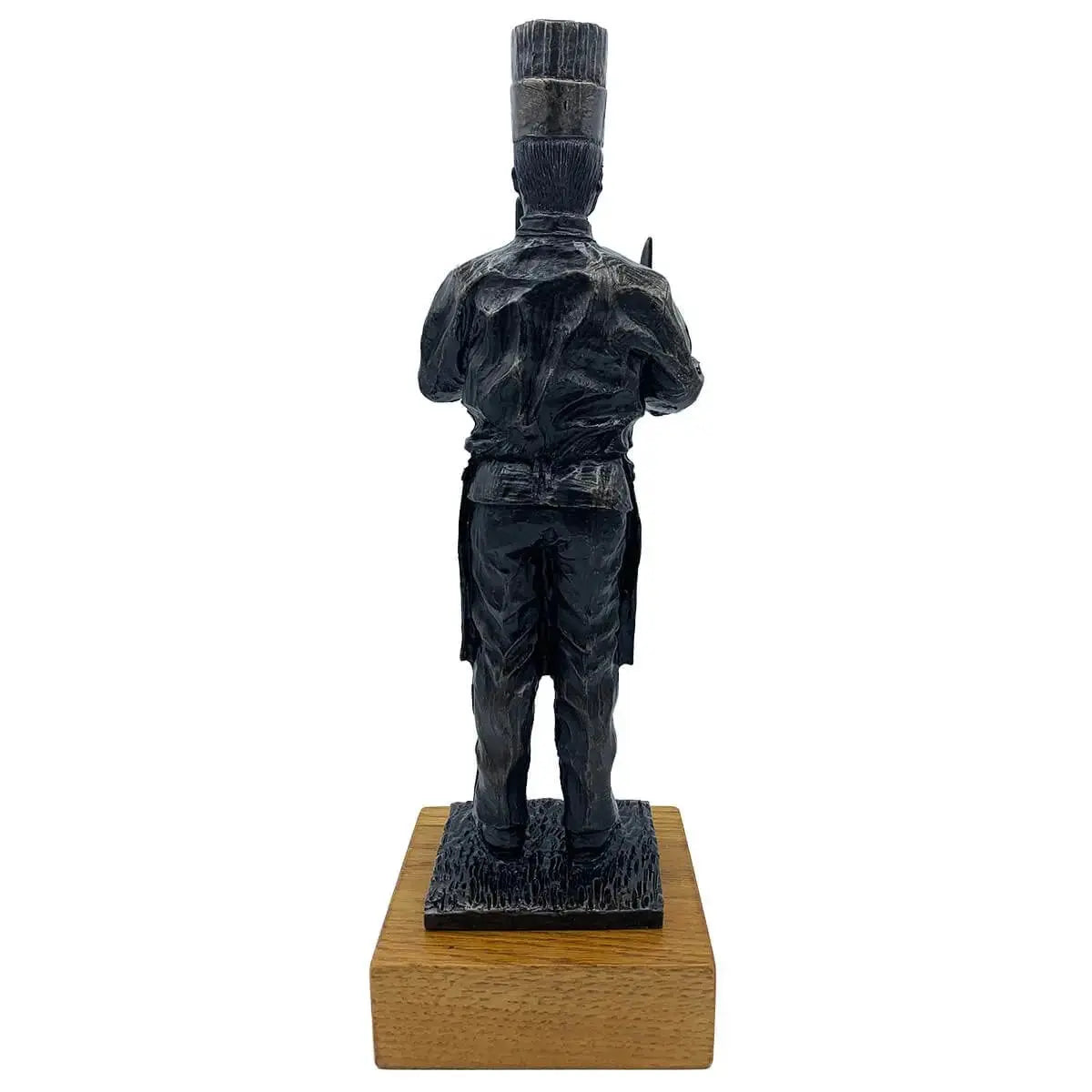 Rear view of Army Chef Statue Bronze Resin | John Bull Clothing featuring realistic chef attire and apron, perfect for collectors and home display.