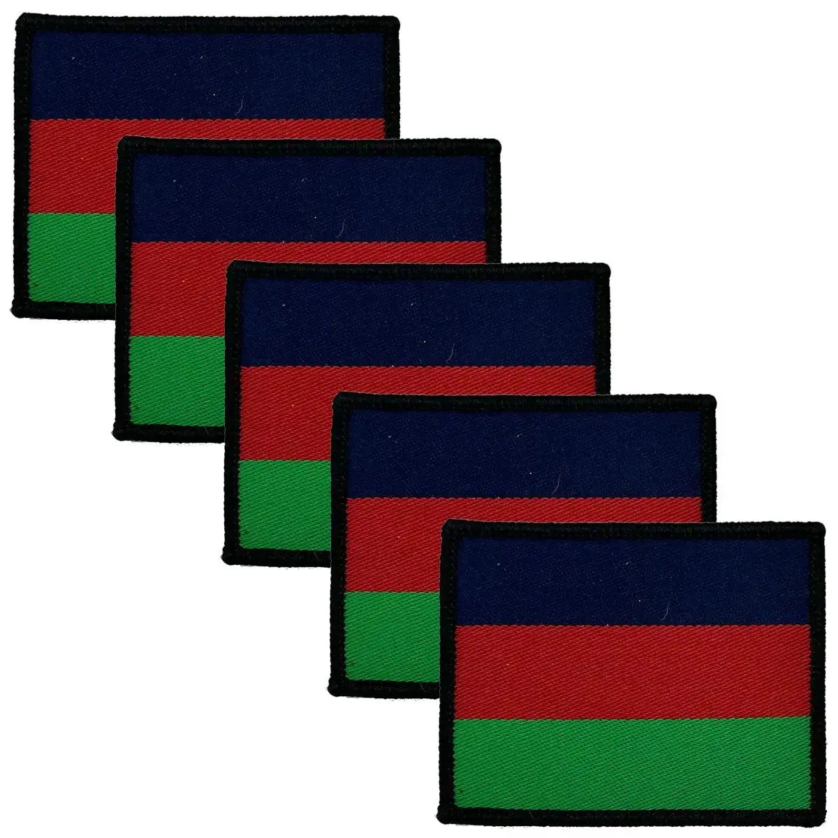 Pack of five Army Dental Corps TRF iron or sew on patches, featuring tri-color design for military uniforms by John Bulls.