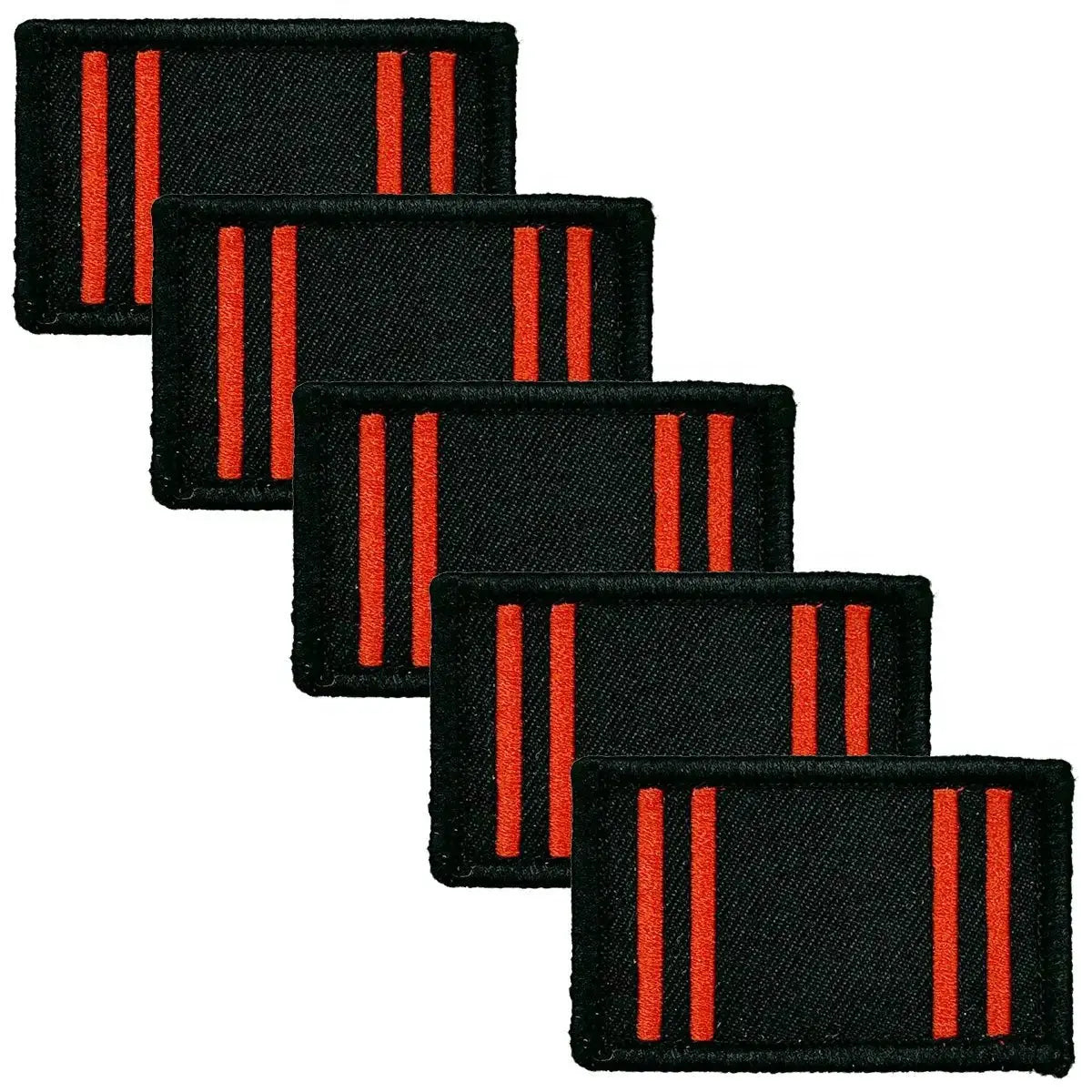 Pack of five Army Physical Training Corps TRF iron or sew on patches, black with red stripes, ideal for military uniforms.